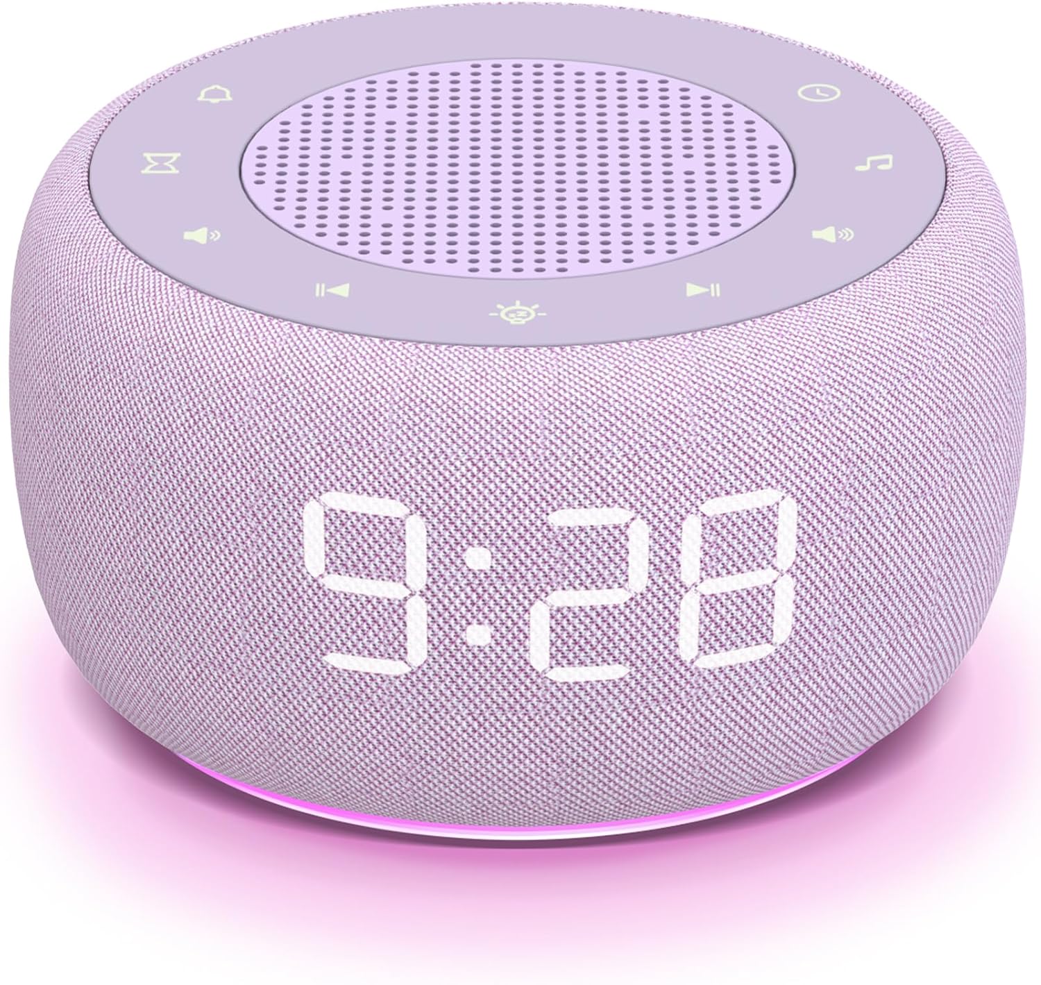 Buffbee Sound Machine & Alarm Clock 2-in-1, 0-100% Clock Face Brightness, Bottom Colored Light, Sleep Timer, Precise 30-Level Volume…