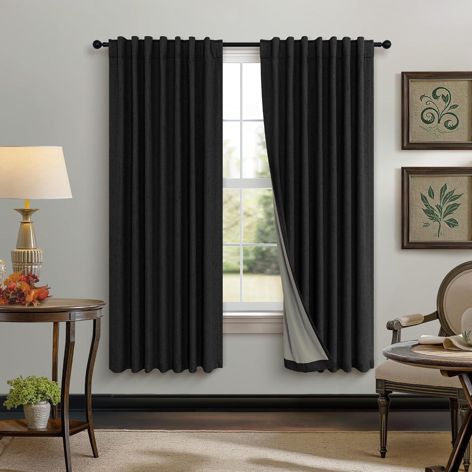 Pitalk 72 Inch Blackout Curtains for Living Room 2 Panel Burg Complete Black Out Thermal Insulated Darkening Back Tab Pleated Lightweight N…
