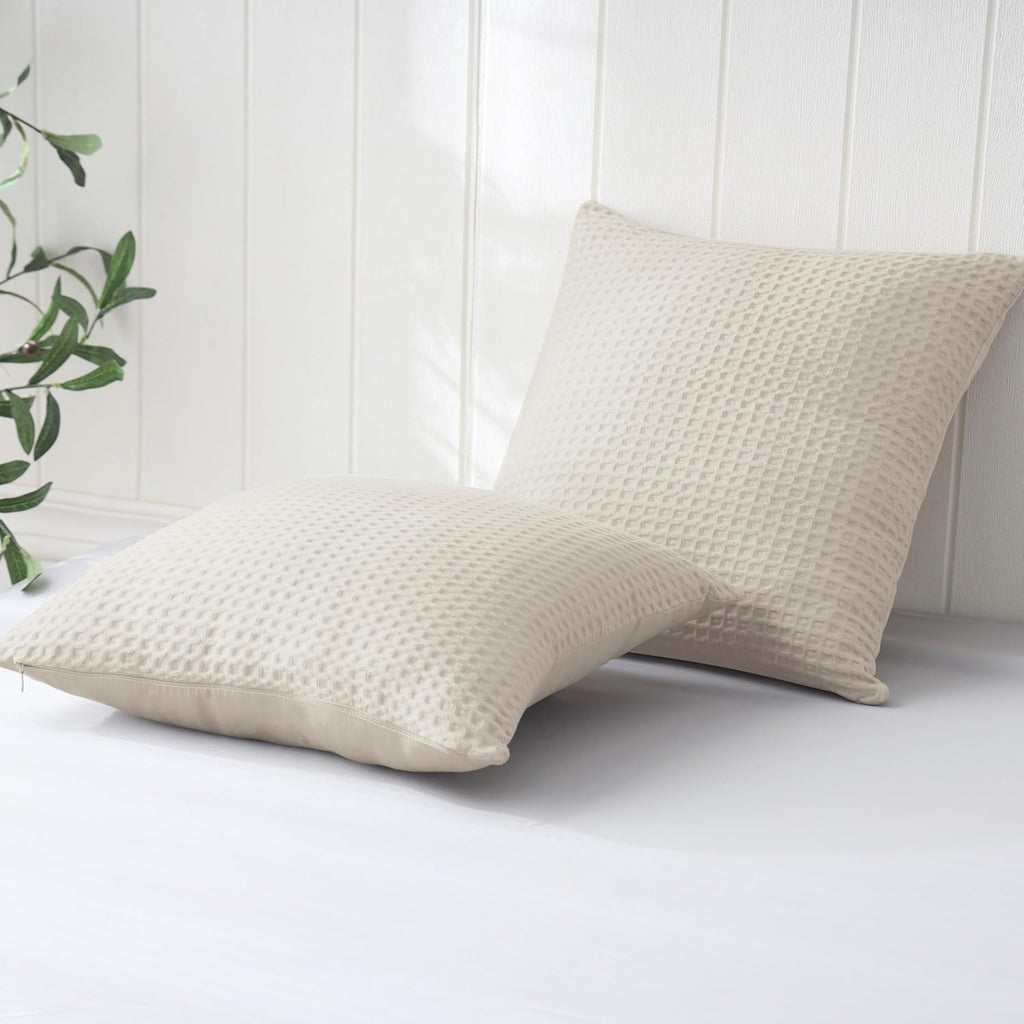 ZaizaiHome 100% Egyptian Cotton 600 TC Waffle Weave Throw Pillow Covers 2 Pack, Ultra Soft Breathable Euro Pillow Shams Covers, Decorative…