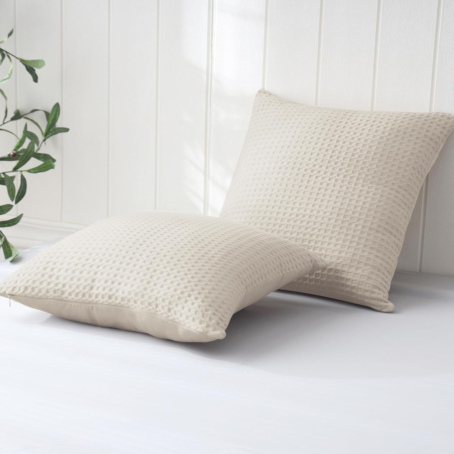 ZaizaiHome 100% Egyptian Cotton 600 TC Waffle Weave Throw Pillow Covers 2 Pack, Ultra Soft Breathable Euro Pillow Shams Covers, Decorative…