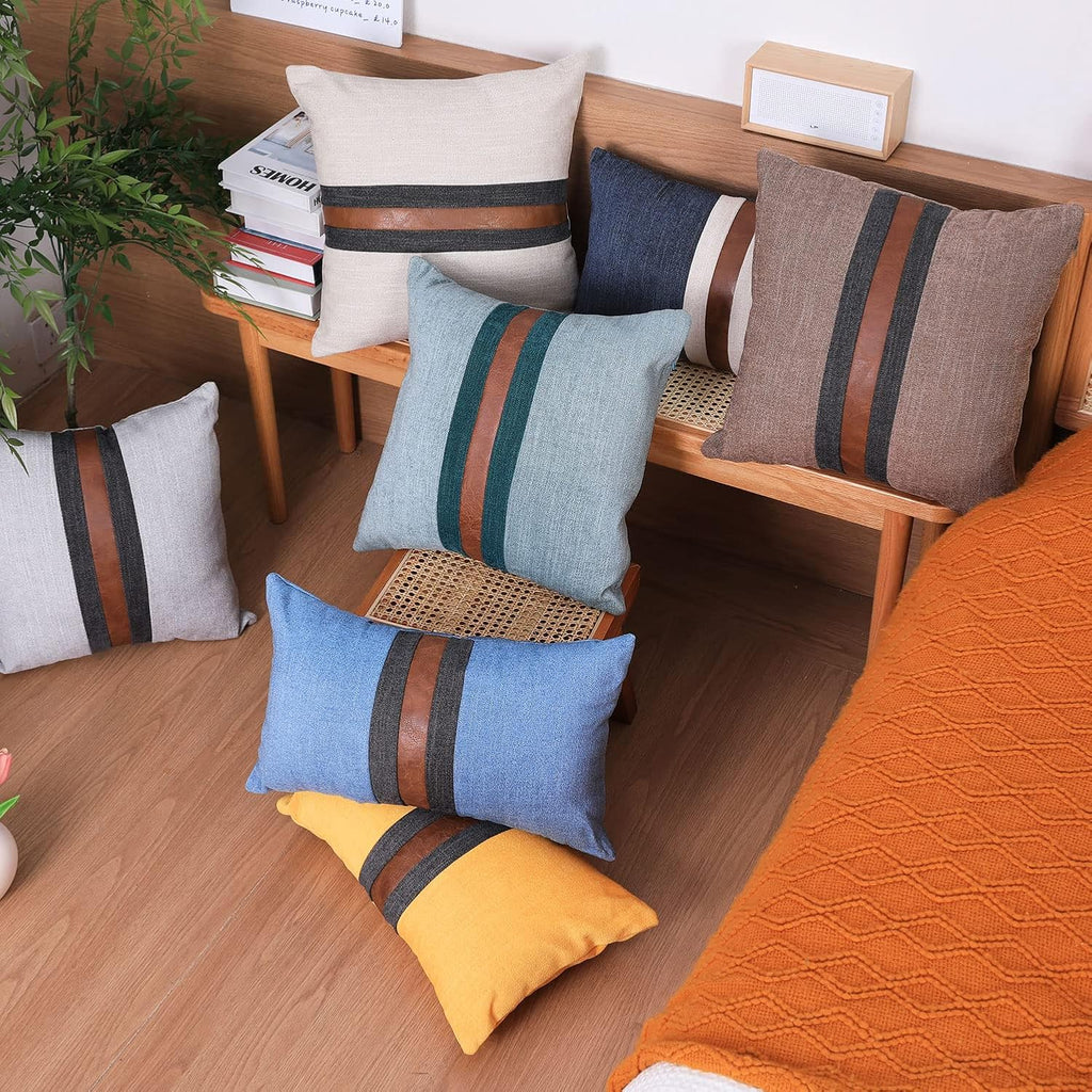 Farmhouse Decorative Outdoor Throw Pillow Covers for Couch Sofa Bed Brown Faux Leather Accent Pillow Cover Modern Decor Pillow Case 18 x…