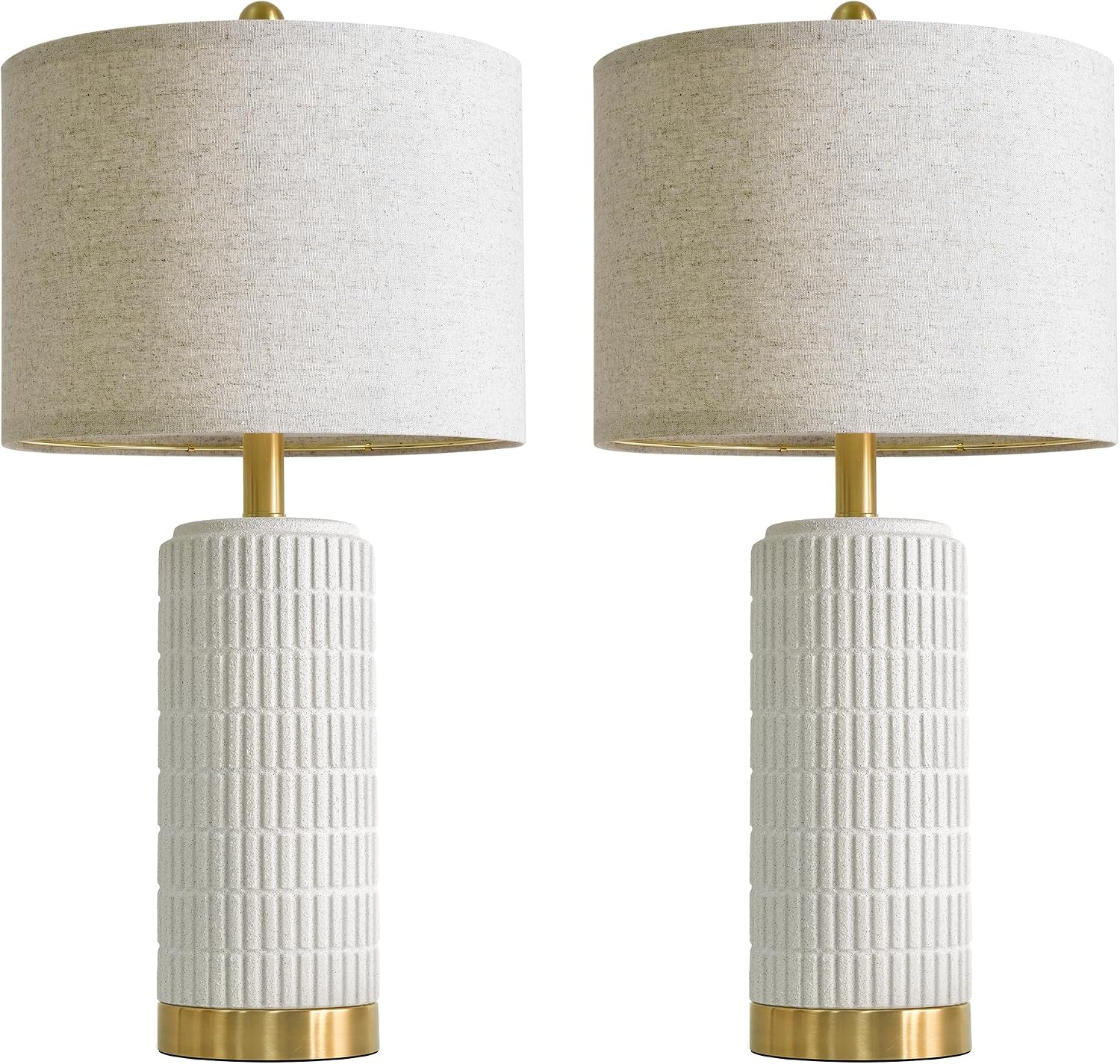 PoKat Farmhouse Table Lamps for Living Room Set of 2 with Gold Base, 25'' Stone-Like Bedside Lamps for Bedroom Night Stands, Ructic…