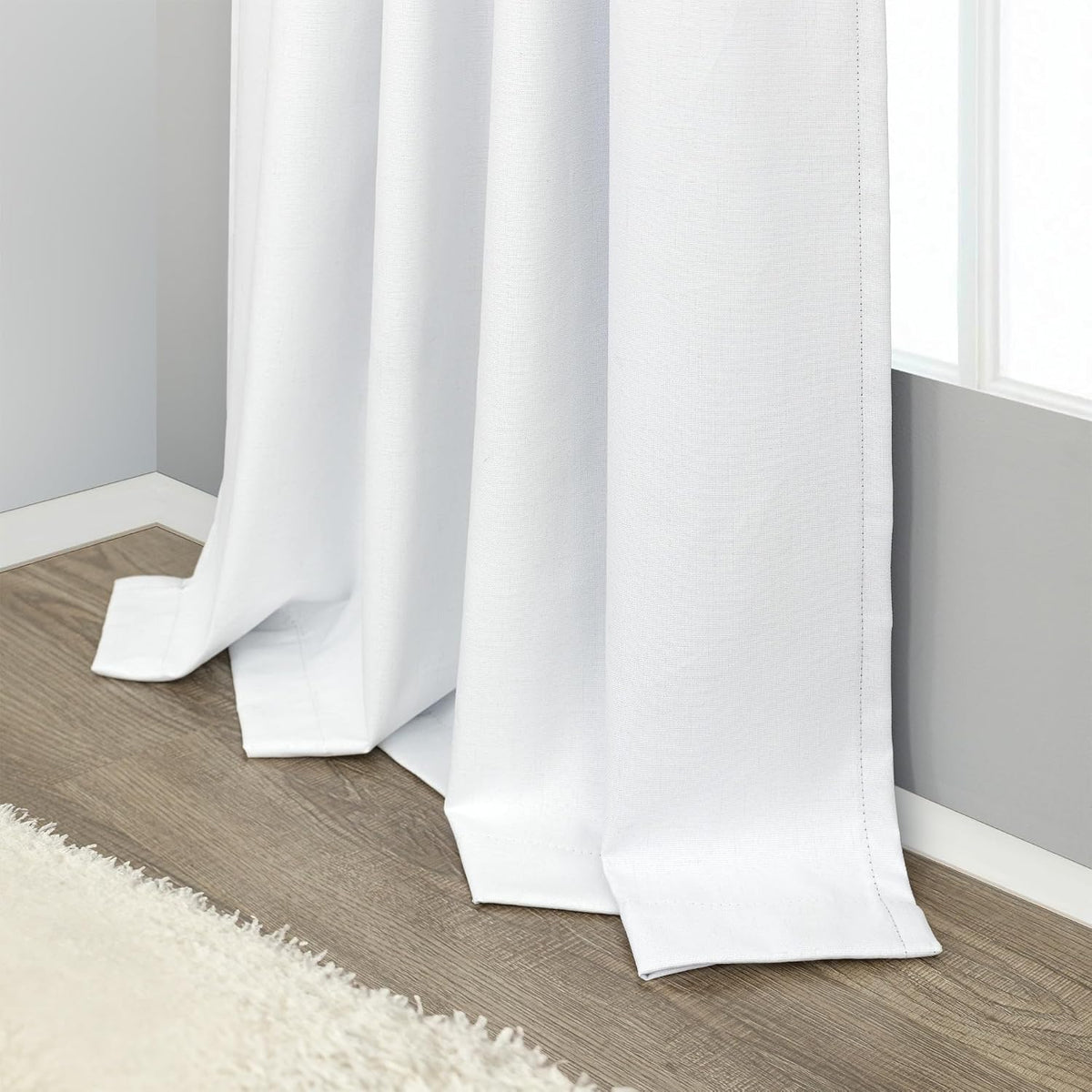 Pitalk Black Out Curtains 72 Inch Long 6 ft Length 2 Panel Set Neutral Cute Blackout White Linen Look Living Room Darkening Window Drape fo…