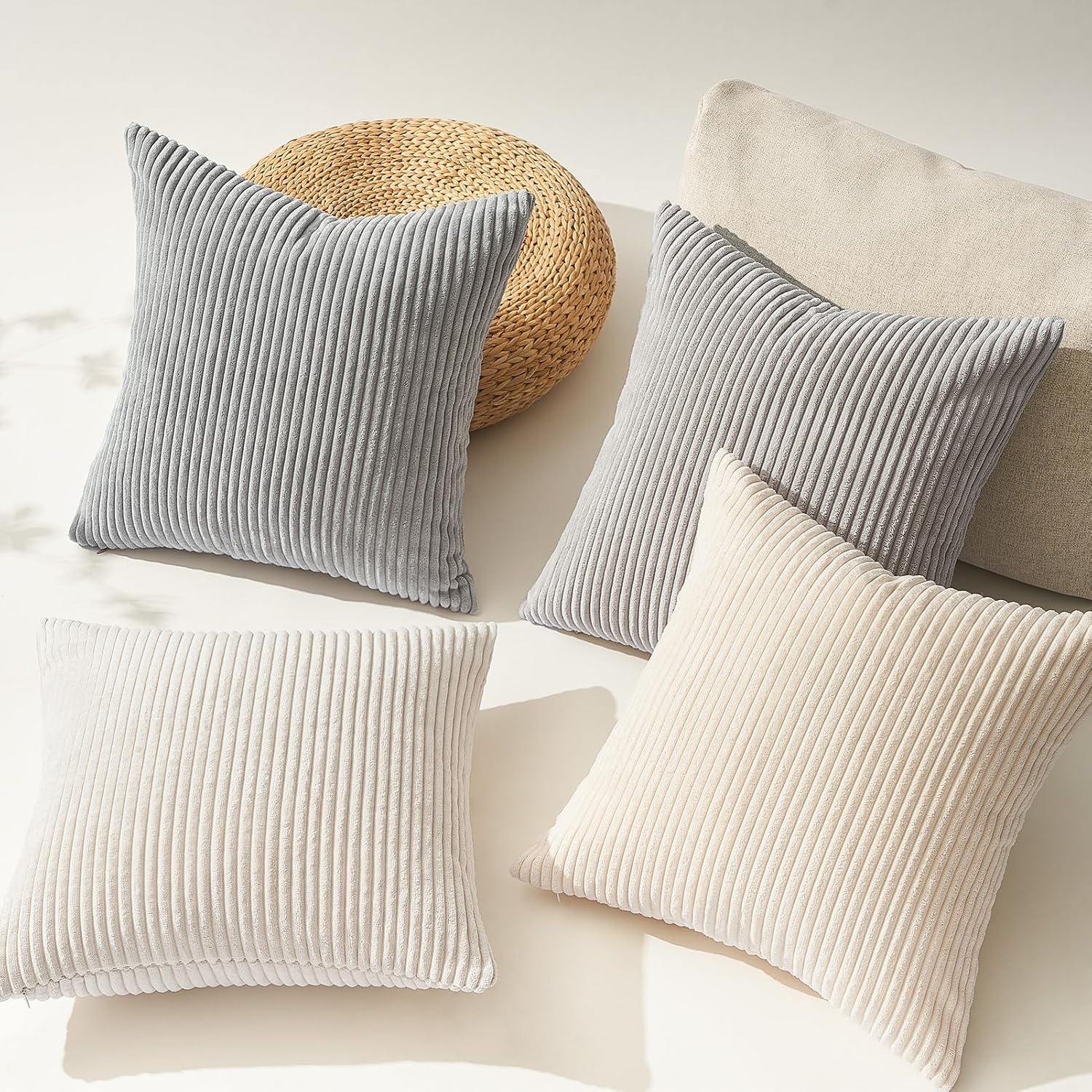 Topfinel 4 Packs Neutral Decorative Throw Pillows Covers 26x26 Inch for Living Room Couch Bed Sofa, Rustic Farmhouse Boho Neutral Home Deco…