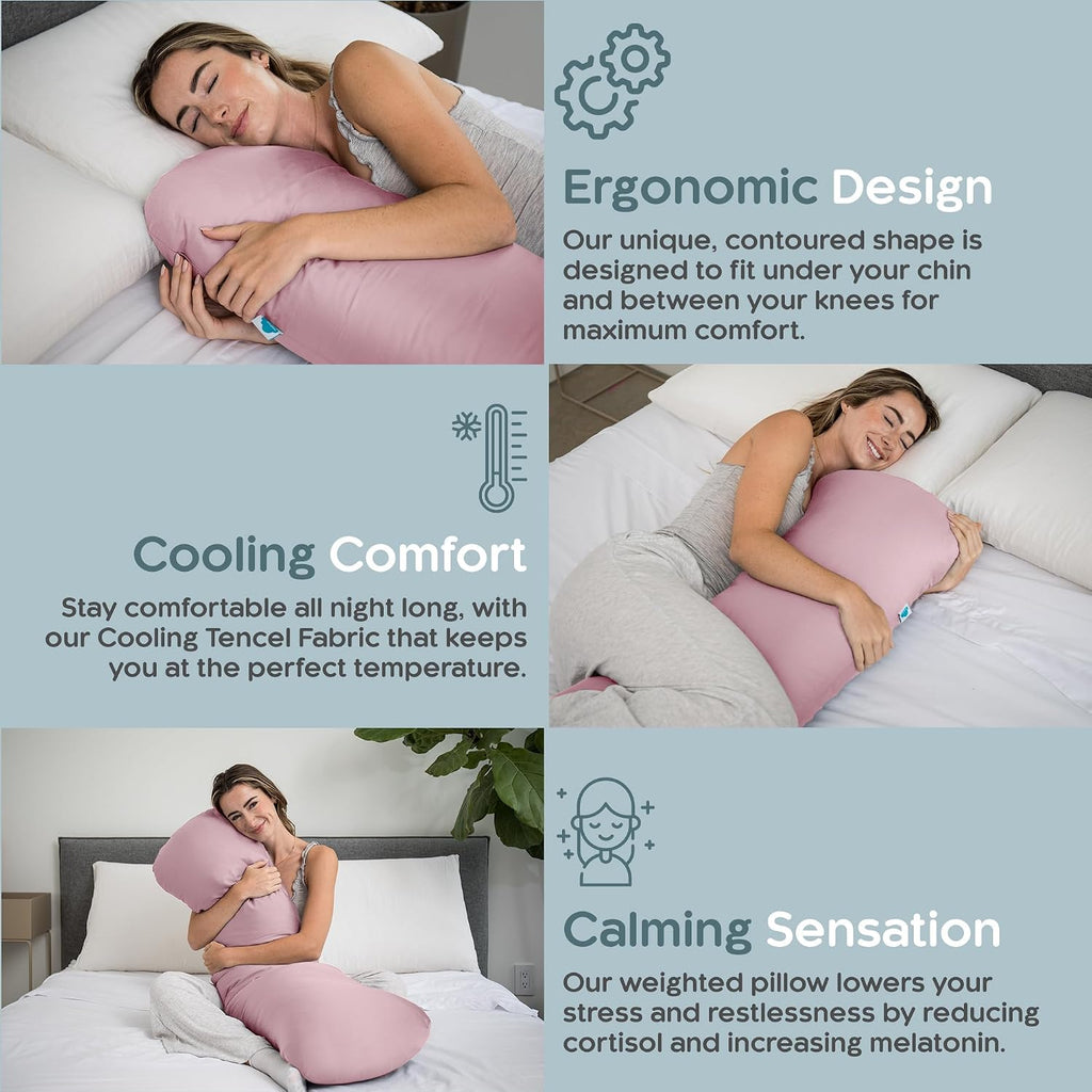 SleepCloud Weighted Body Pillow 8lbs - Weighted Pillow for Deeper Sleep (48" x 14") - Cooling Body Pillows for Adults, Side Sleeper Body…