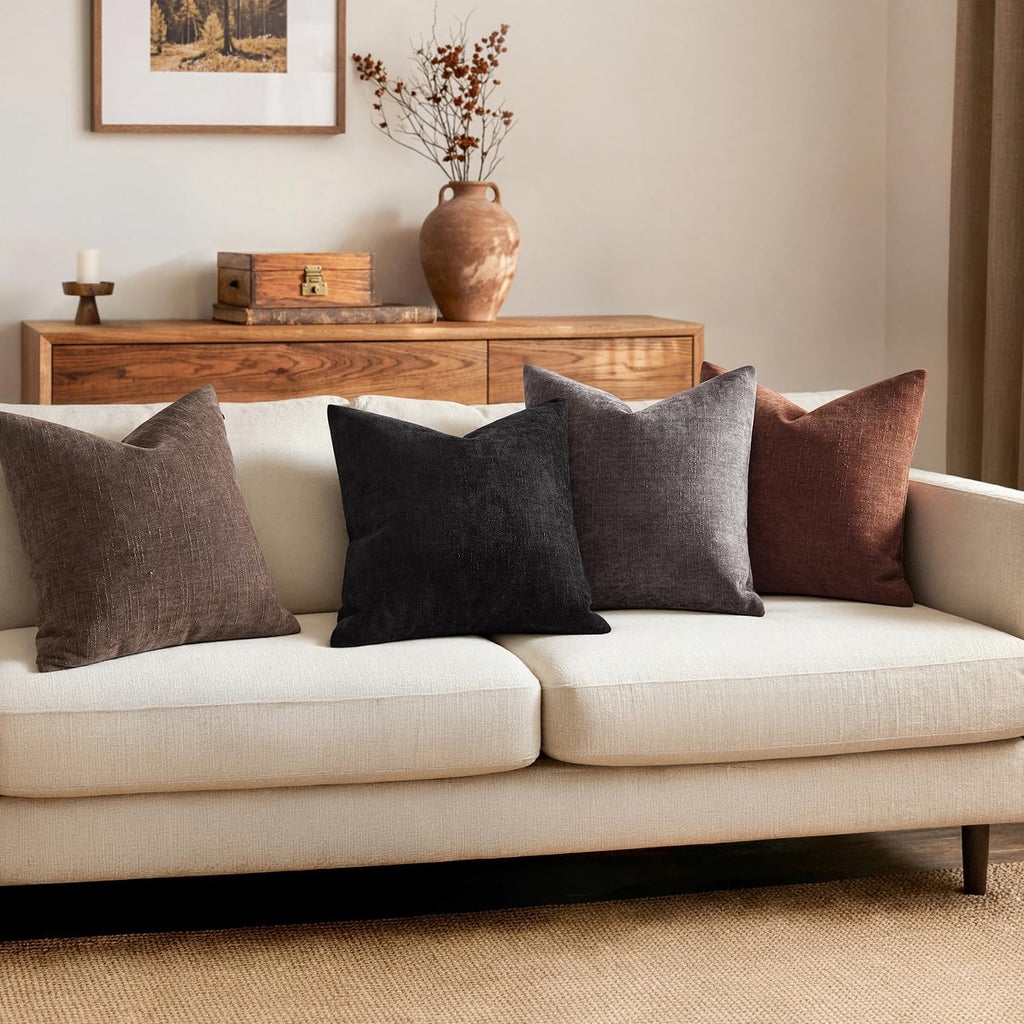 MIULEE Pack of 2 Decorative Throw Pillow Covers Soft Chenille Throw Pillows Solid Textured Euro Cushion Covers for Couch Sofa Bedroom…