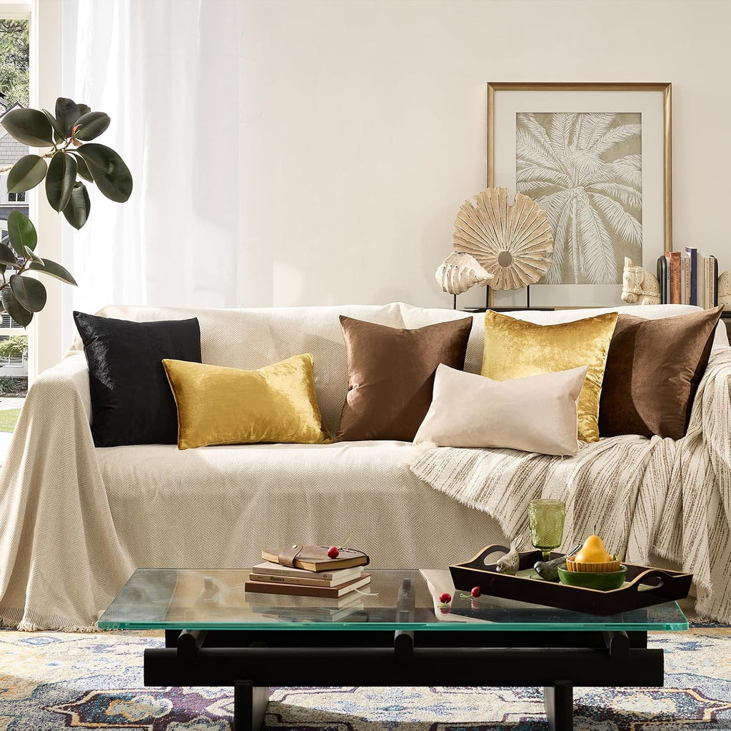 GIGIZAZA Decorative Couch Throw Pillow Covers, Set of 2 Gold Square Pillow Cushion Covers 22x22, Pillow Cases Velvet Pillow Covers