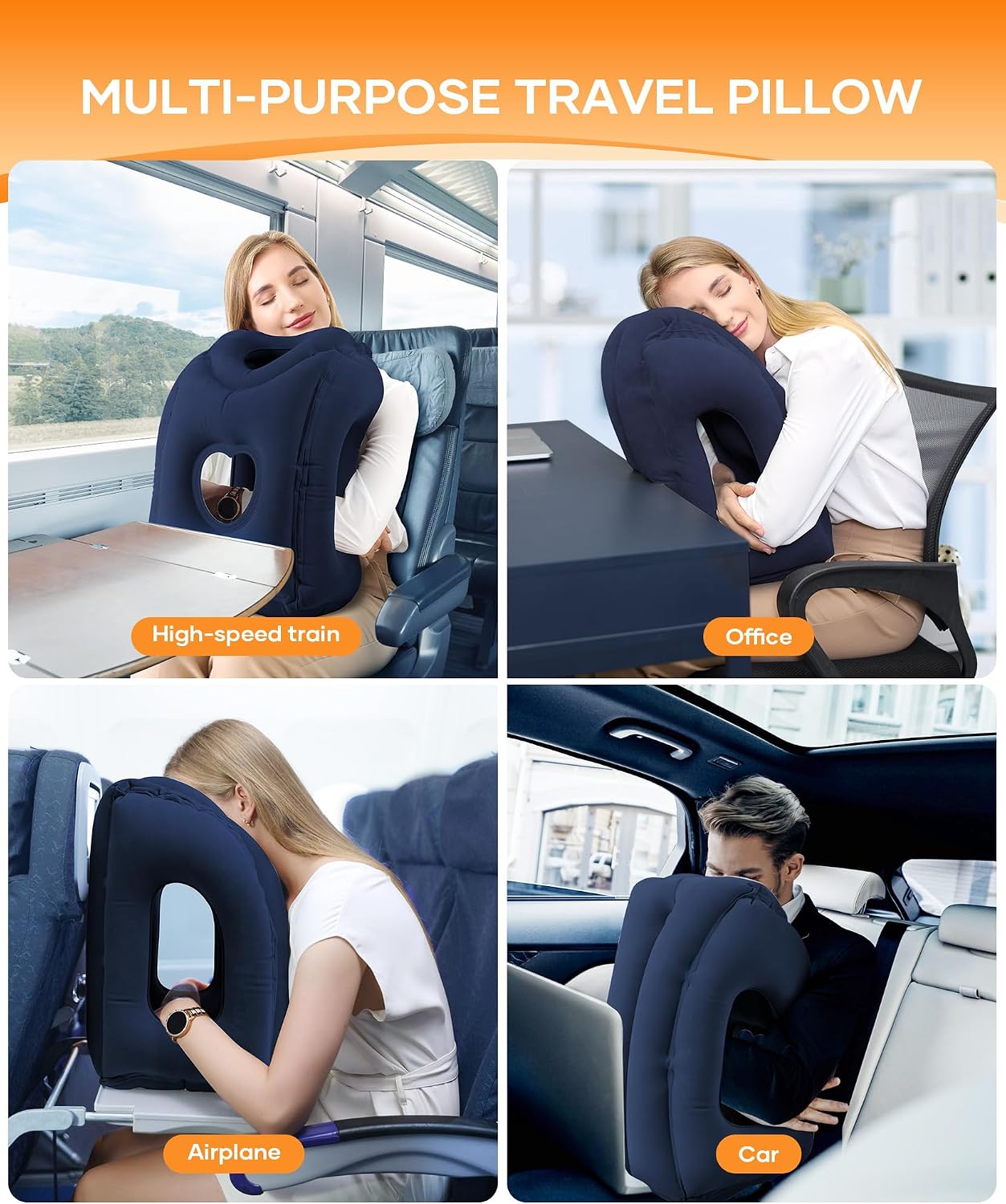 Sunany Travel Pillow, Upgraded Plane Pillow for Long Flights, Inflatable Neck Pillow Used for Airplanes, Cars, Buses, Trains, Office Napping…