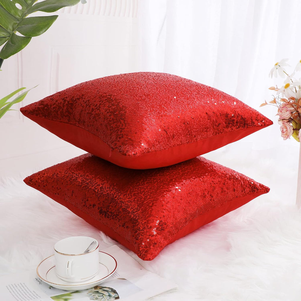 uxcell 2 Pcs Sequin Throw Pillow Covers, Shiny Sparkling Comfy Satin Cushion Covers, Decorative Pillowcases for…