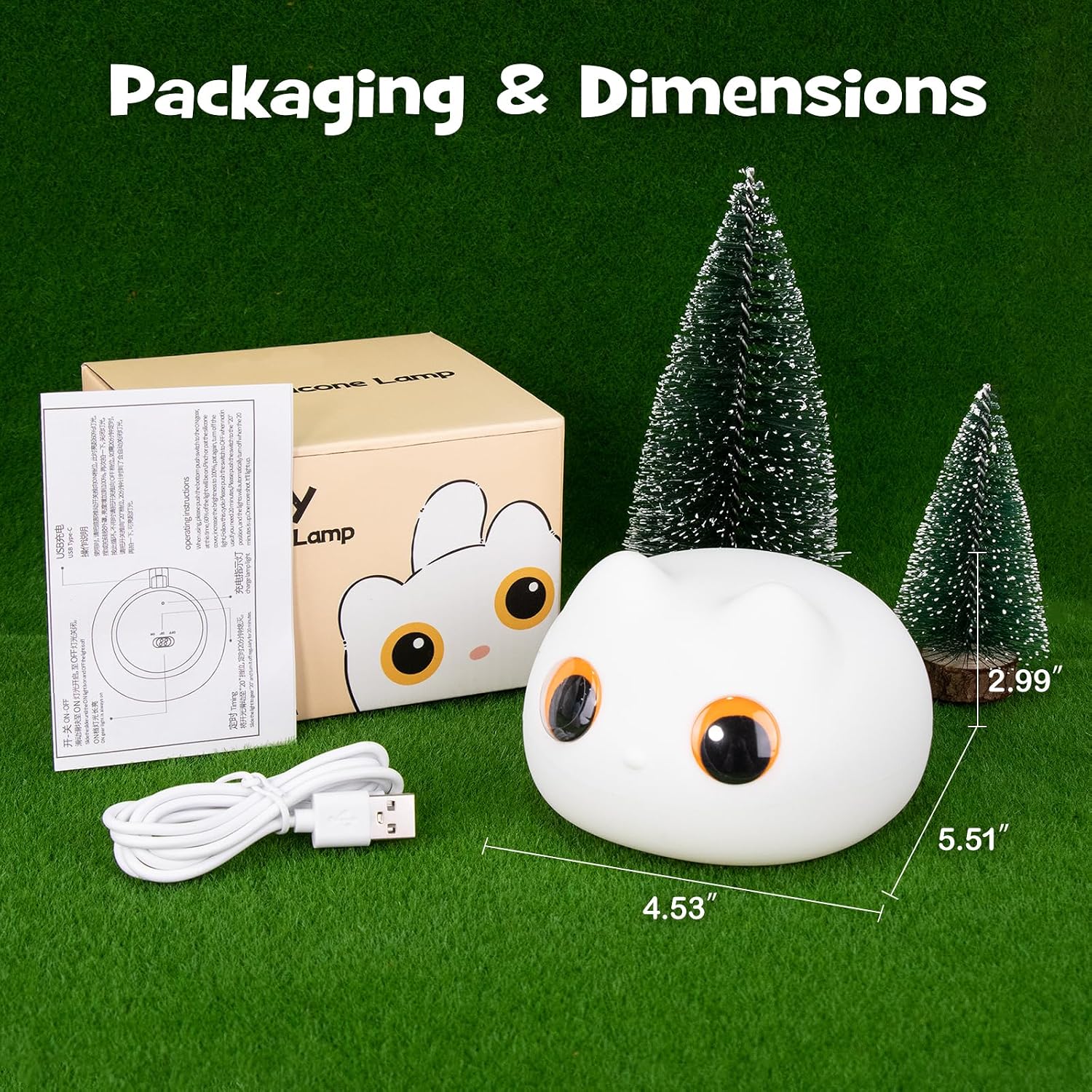Squishy Cat Night Light 2 Brightness Adjustable Cute Big Eyes Kitty Light with 20mins Timer Nursery Breastfeeding Nightlight Rechargeable…
