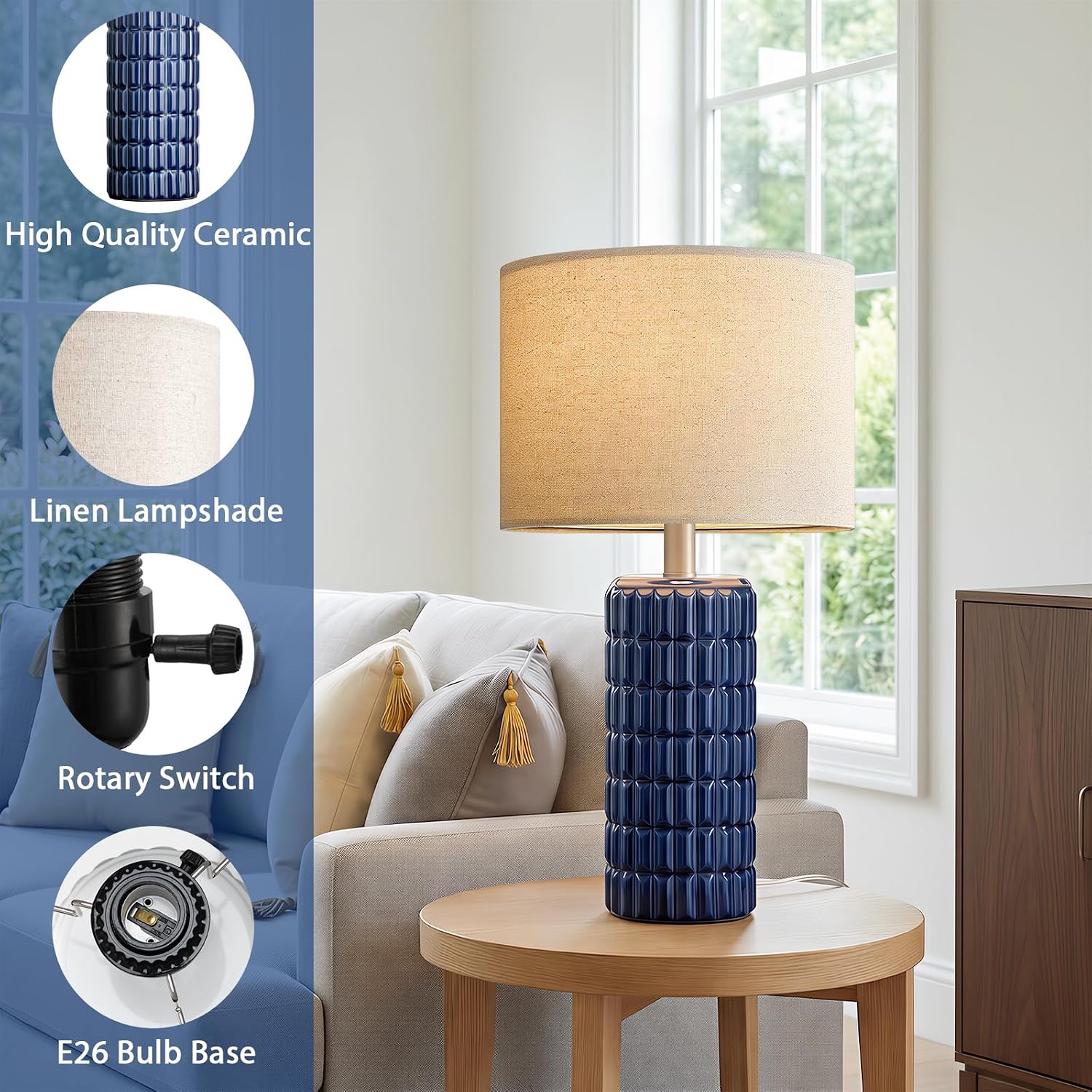 SeealleLighting 23" Modern Ceramic Table Lamps Set of 2 - Table Lamps for Living room, Farmhouse Bedside Night Stands Lamp for Bedroom, Whi…