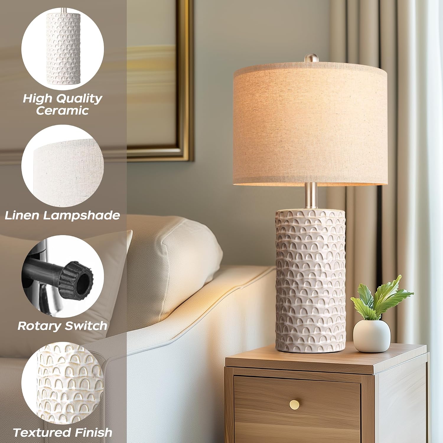 PARTPHONER 23" Modern Ceramic Table Lamp Set of 2, Table Lamps for Living Room, Rustic Farmhouse Bedside Lamps Nightstand lamp for…