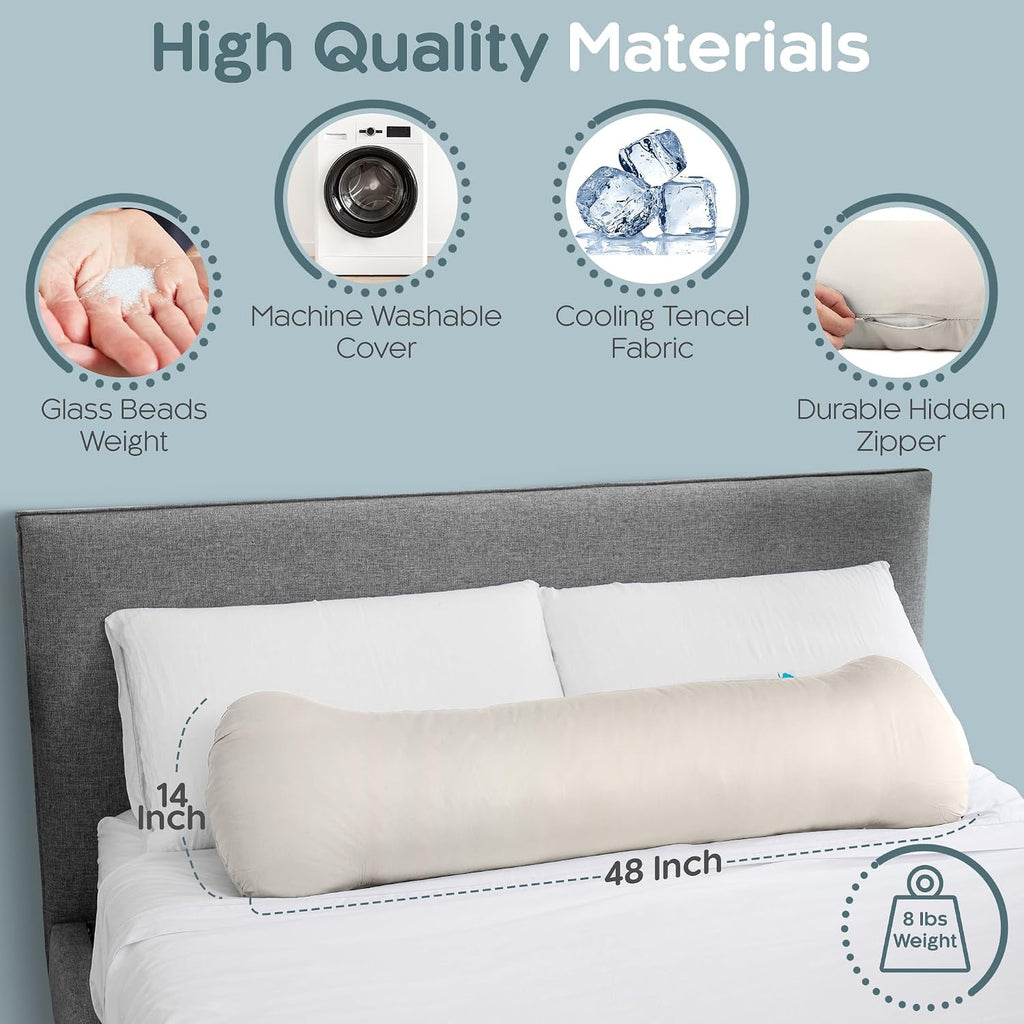SleepCloud Weighted Body Pillow 8lbs - Weighted Pillow for Deeper Sleep (48" x 14") - Cooling Body Pillows for Adults, Side Sleeper Body…