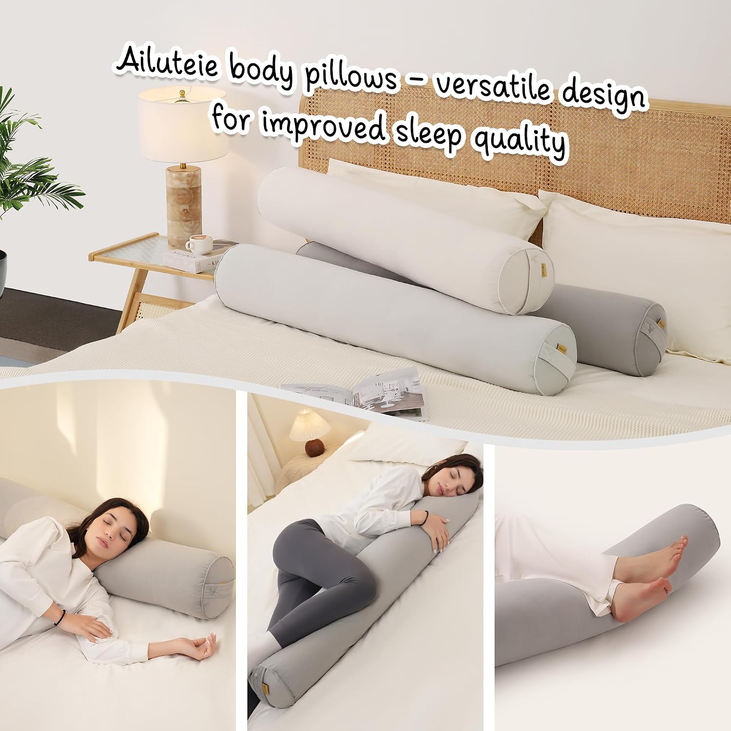 Body Pillow for Adults, Long Round Pillow, Big Cylindrical Pillow, Large Full Bolster Pillows for Side Sleepers (Zinc Gray, 47.24"*7.87")