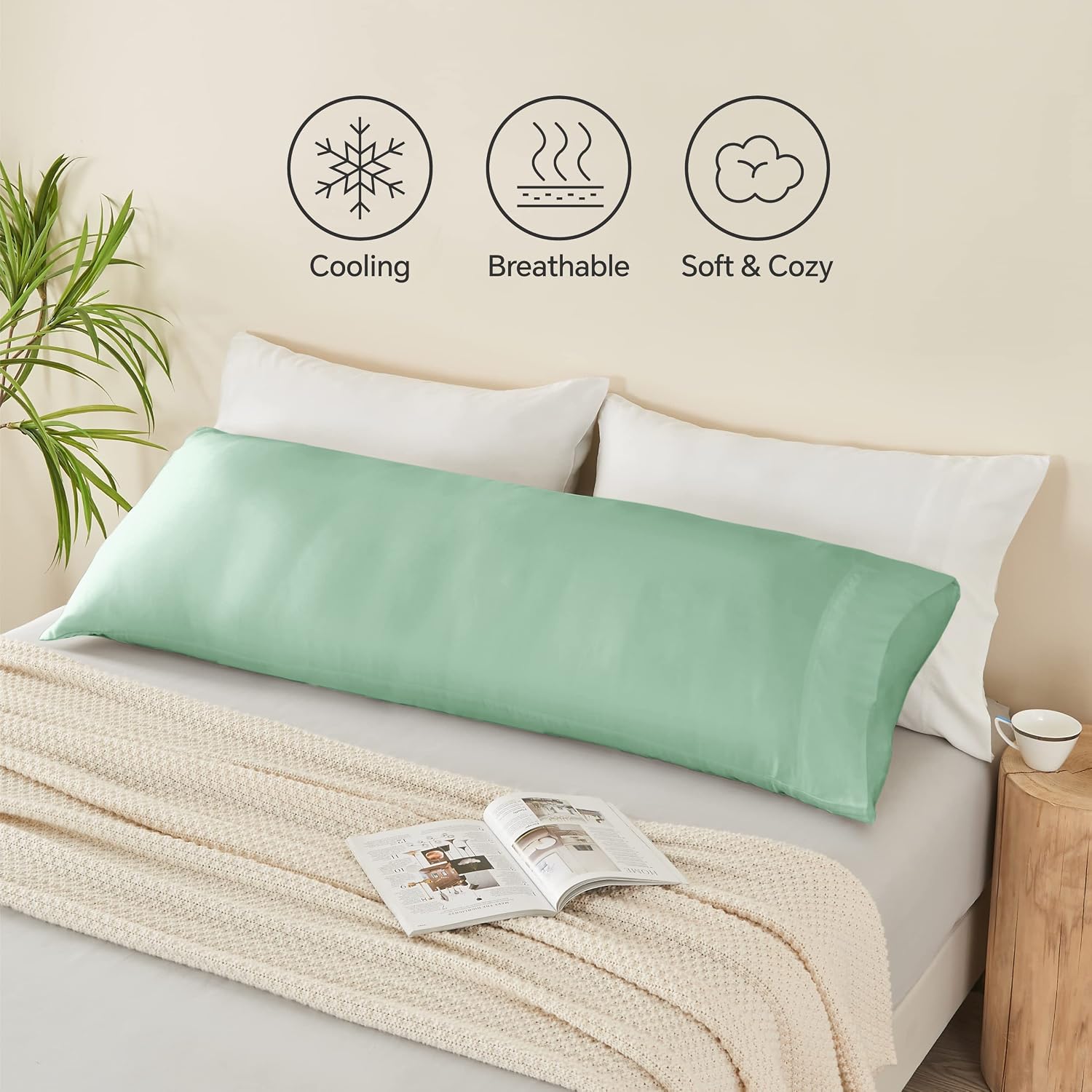 Bedelite Body Pillow Case Cover, Rayon Made from Bamboo, Cooling Body Pillow Cover for Hot Sleepers and Night Sweats, Breathable & Silky So…