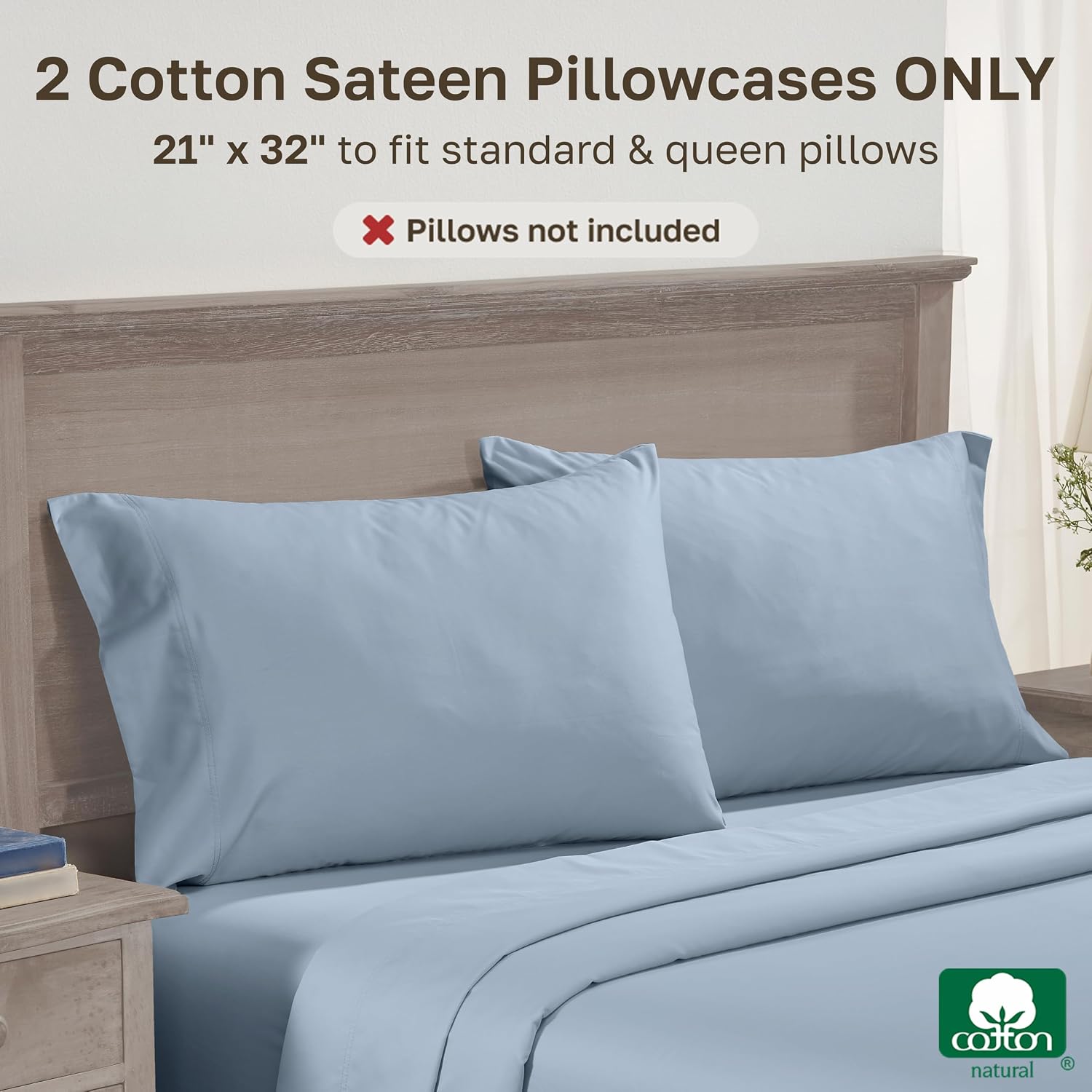 CaliforniaDesignDen Luxuriously Soft 600 Thread Count, 100% Cotton Set of 2 Cases, Crisp Pillowcases Standard Set of 2 Fits Standard & Quee…