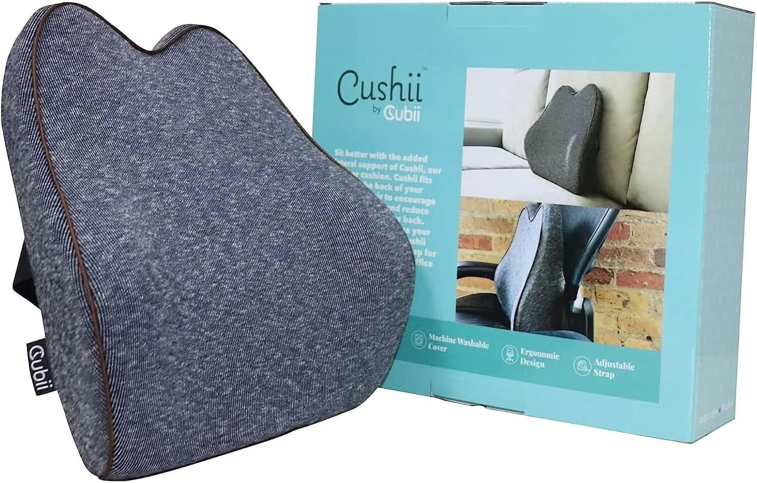 Cubii Cushii Back Support Cushion for Back and Lower Back Relief Universal Fit for Desk, Office, Kitchen Chairs, Couch Cushions with Advanc…