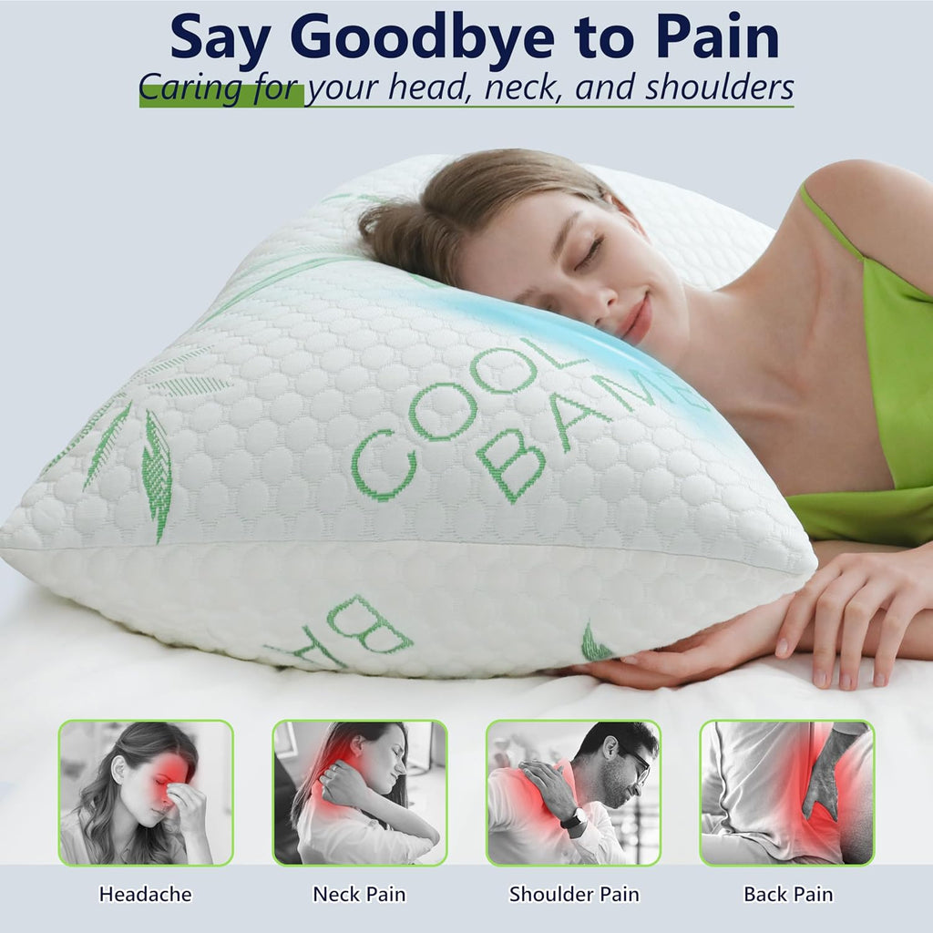 DGPEAR Shredded Memory Foam Pillow, Cooling Pillow Queen Size 1 Pack Adjustable Firm Bamboo Bed Pillow for Hot, Side, Back and Stoma…