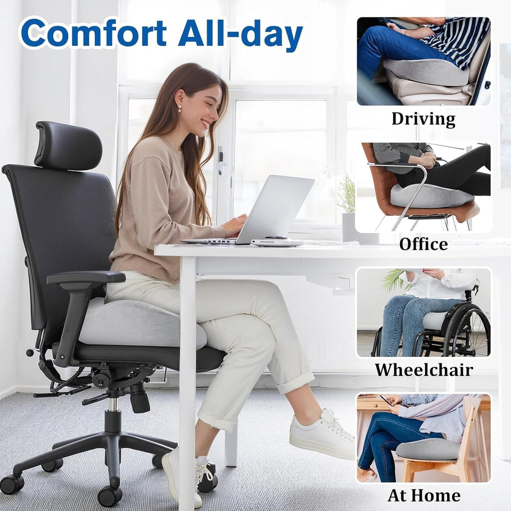 CushyOasis Seat Cushion, Chair Cushions, Office Chair Cushions, Anti-Slip Bottom & Removable Cover Tailbone Cushion, Memory Foam Seat Cushi…