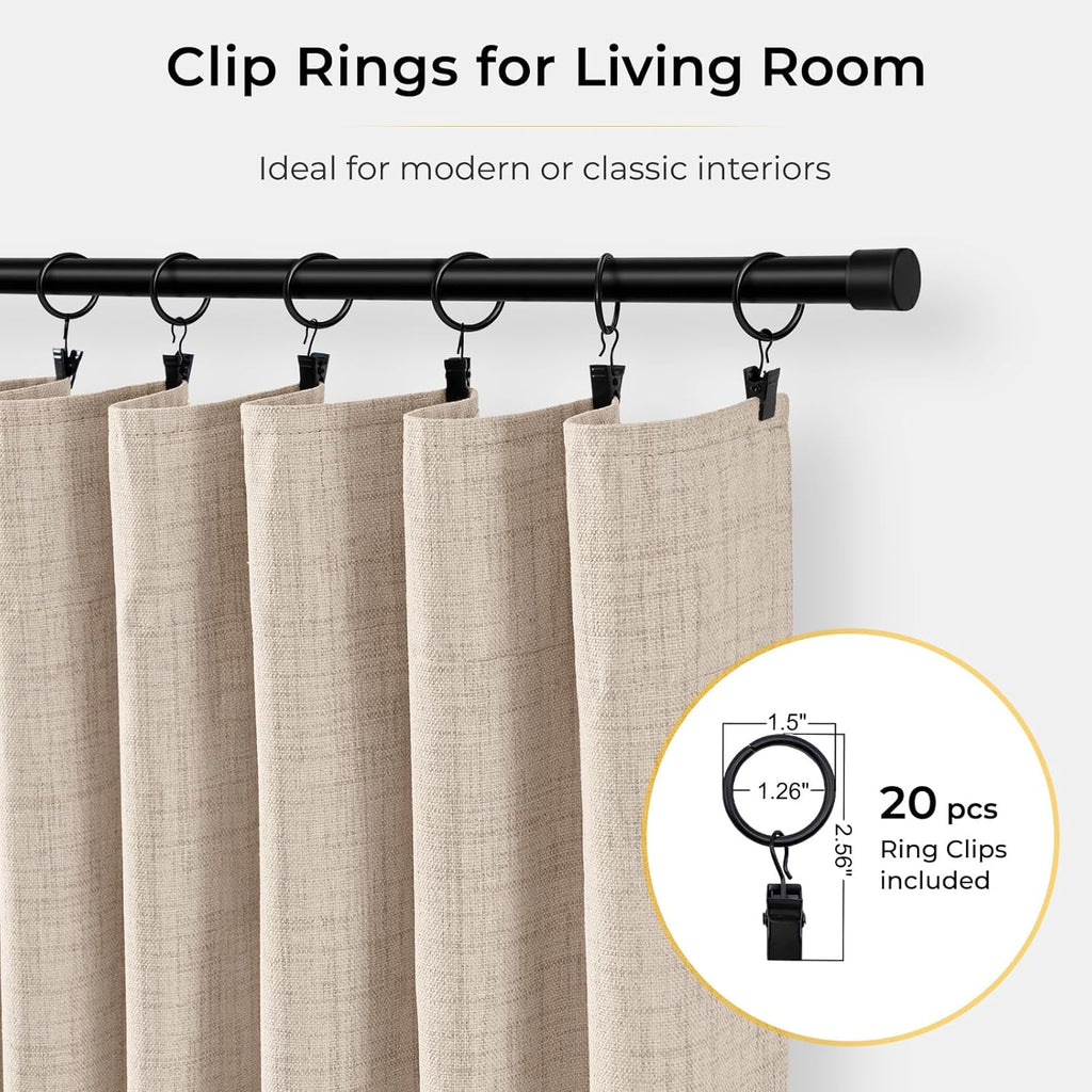 INOVADAY 100% Blackout Curtains for Bedroom, Black Out Curtains 108 Inch Long, Clip Rings Linen Blackout Drapes, Thermal Insulated Room…