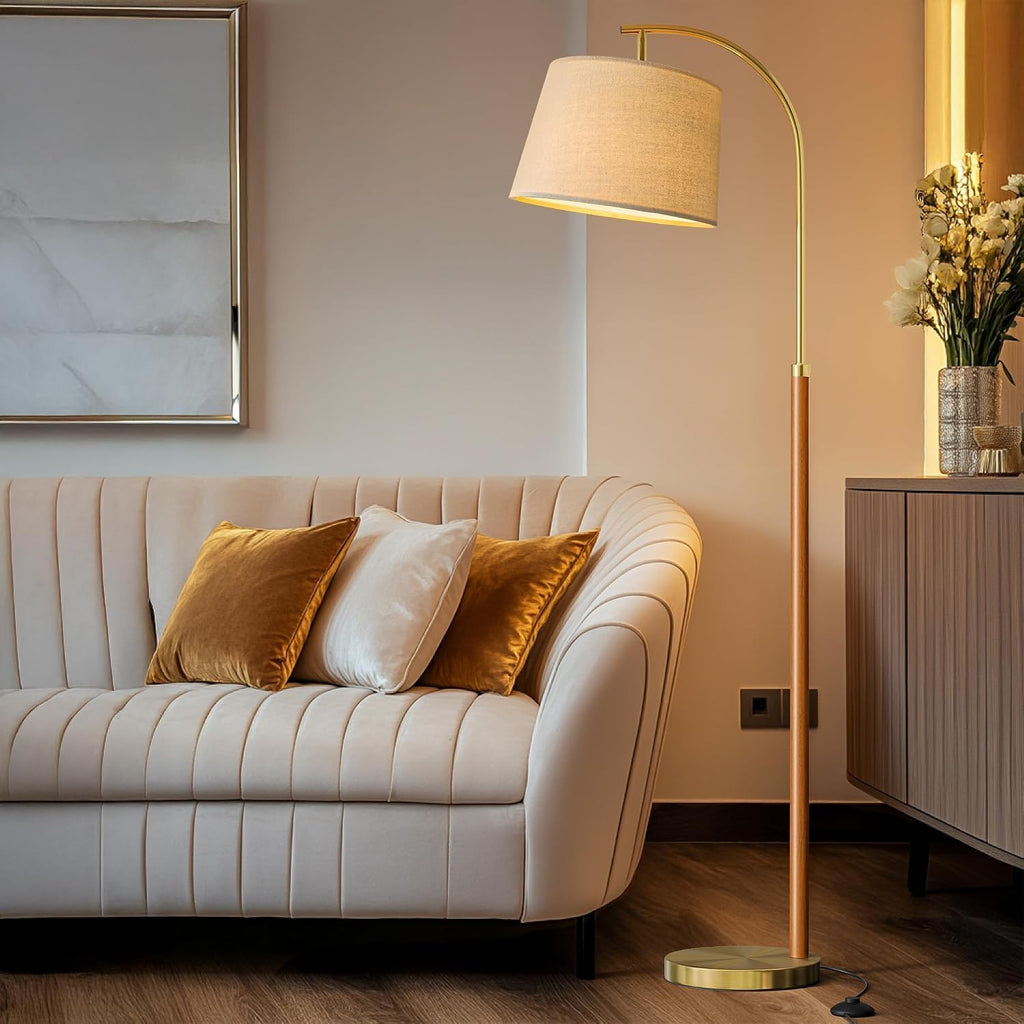 62.5" Gold Floor Lamp for Living Room Dimmable Standing Lamp with Remote & Foot Switch, 3 Color Temperatures Arc Tall Lamp Wood Mid…