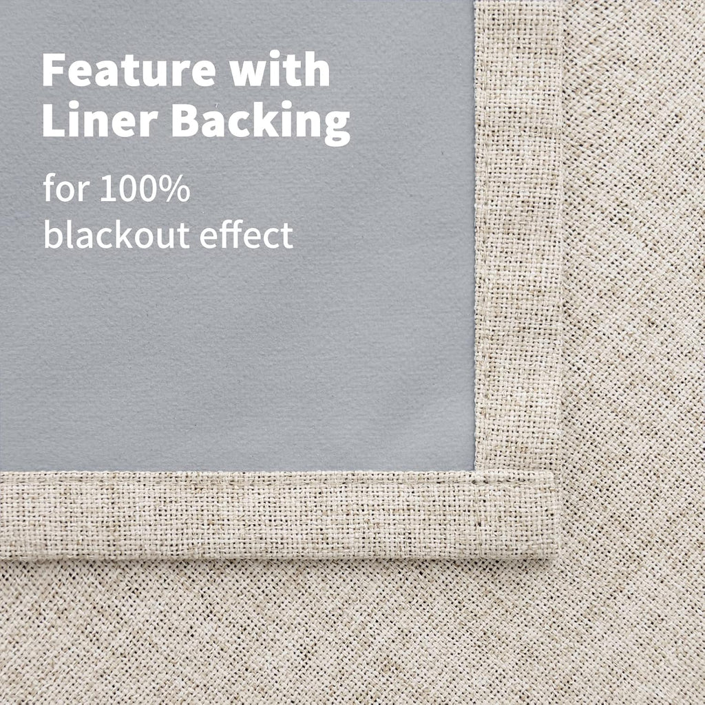 YoungsTex Linen Blackout Curtains 48 Inch Length, Bedroom Drapes Room Darkening with Grommet Privacy for Living Room Thermal Insulated Ener…