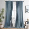 Guken Blue Linen 100% Blackout Curtains 108 Inches Long 2 Panels Set Country Farmhouse Back Tab Hook Belt Black Out Room Darkening Thermal…