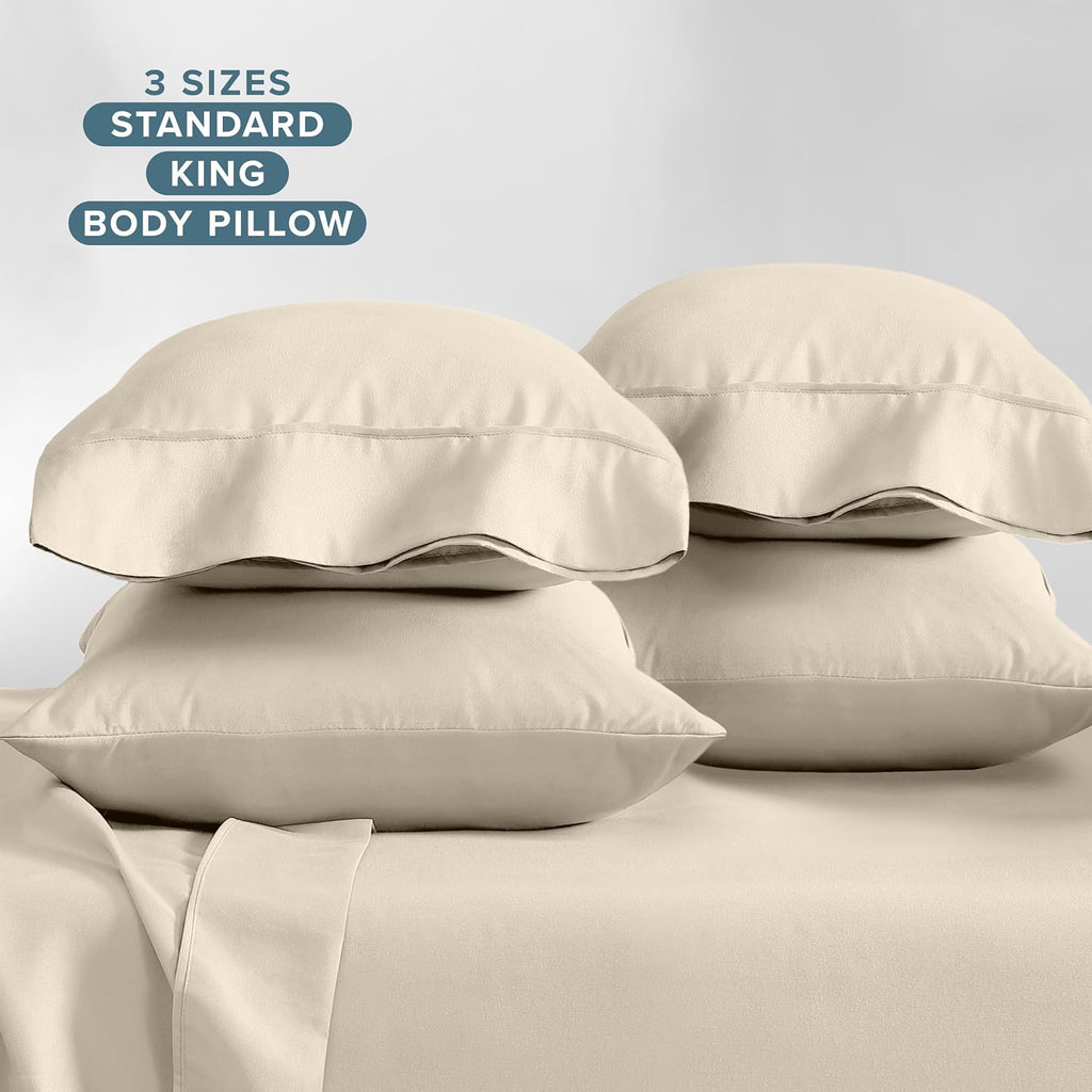 BareHome Bare Home Microfiber Bulk Pillow Cases - Standard/Queen Size Set of 4 - Cooling Pillowcases - Double Brushed - Sand Pillowcases 4…