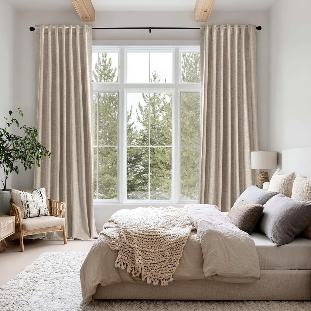 Miulee 100% Blackout Linen Curtains for Bedroom, Taupe Solid Luxury Decor Thermal Insulation Room Darkening Drapes for Living Room Nursery…