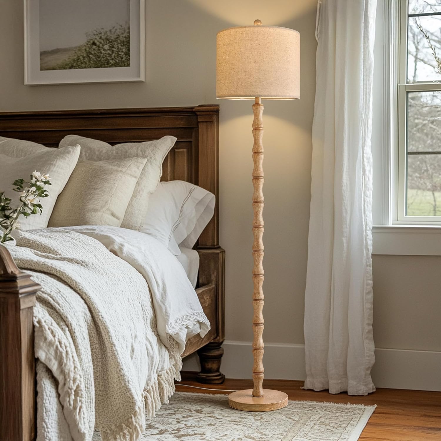 BOBOMOMO 62" Farmhouse Floor Lamp for Living Room, Retro Corner Floor Lamp Rotary Switch, Rustic Standing Lamp for Bedroom, Corner…