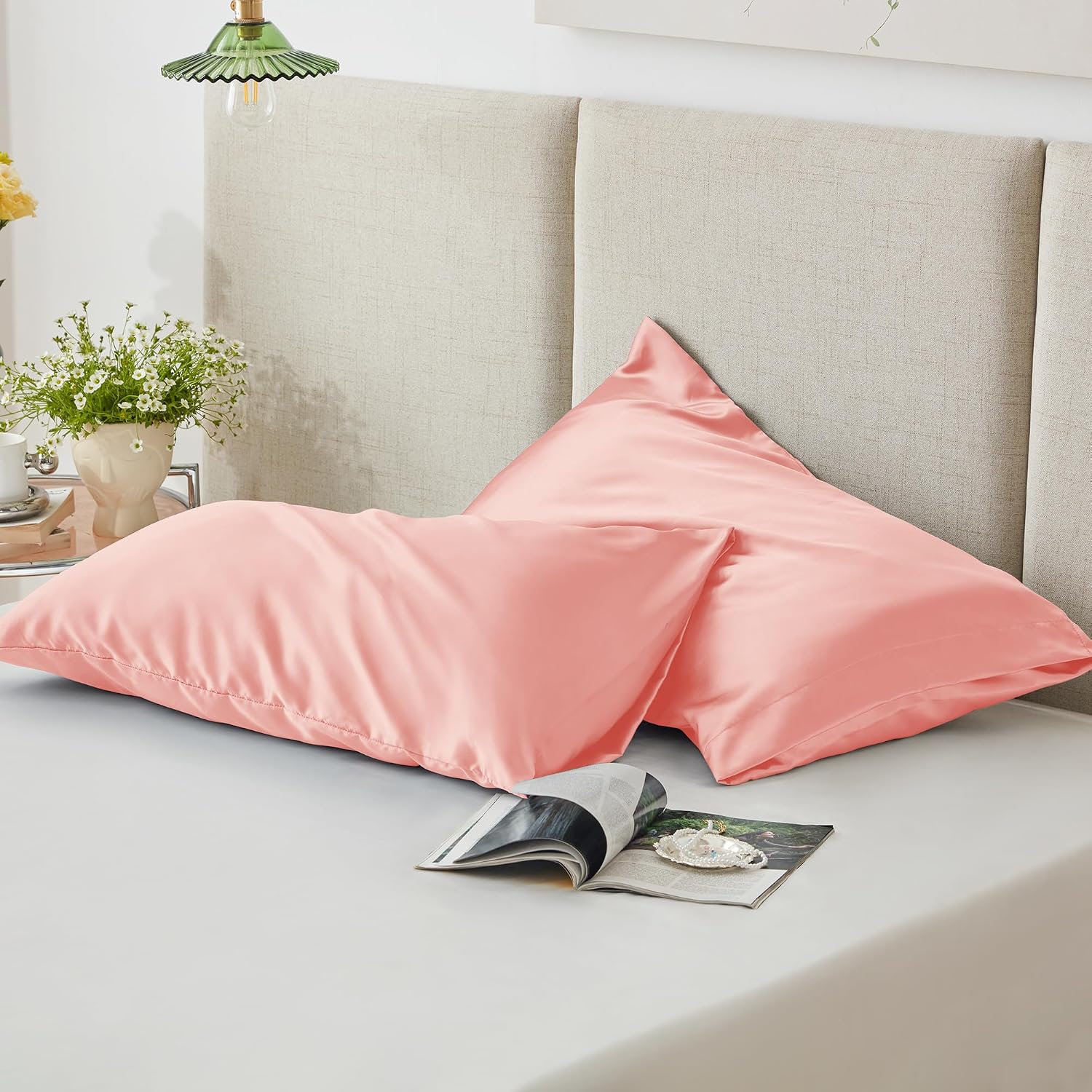 Lovescabin Love's cabin Satin Pillowcase Set of 2 Standard Size 20x26, Cooling Pillow Covers for Hair and Skin, Silky Smooth with Envelope…