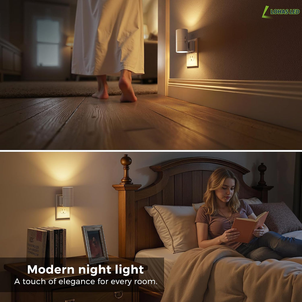 L LOHAS LED Night Light Plug in, 2 Pack, Night Lights Plug into Wall, Light Sensor, Cement Gray Housing, Soft White Nightlight, 3000K…
