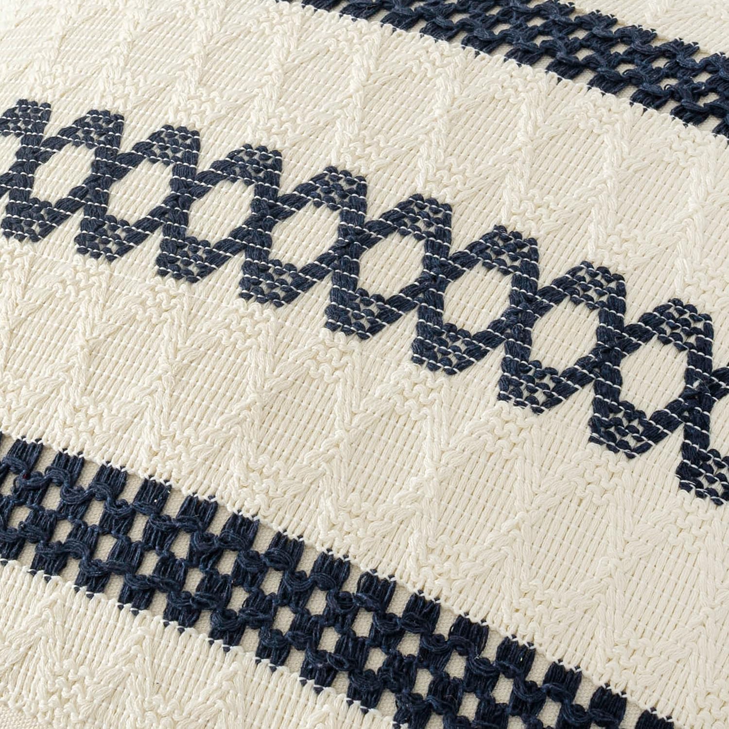 MIULEE Set of 2 Navy Blue Boho Decorative Pillow Covers 18x18 Inch Farmhouse Rustic Couch Throw Pillows Modern Spring Cotton Cushion…