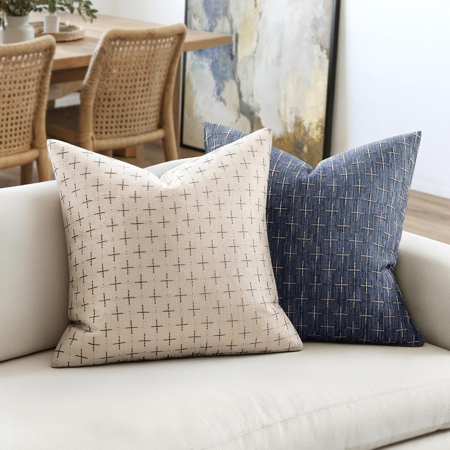 MIULEE Pack of 2 Decorative Burlap Linen Throw Pillow Covers Modern Farmhouse Vintage Pillowcase Rustic Woven Textured Cushion Cover for…