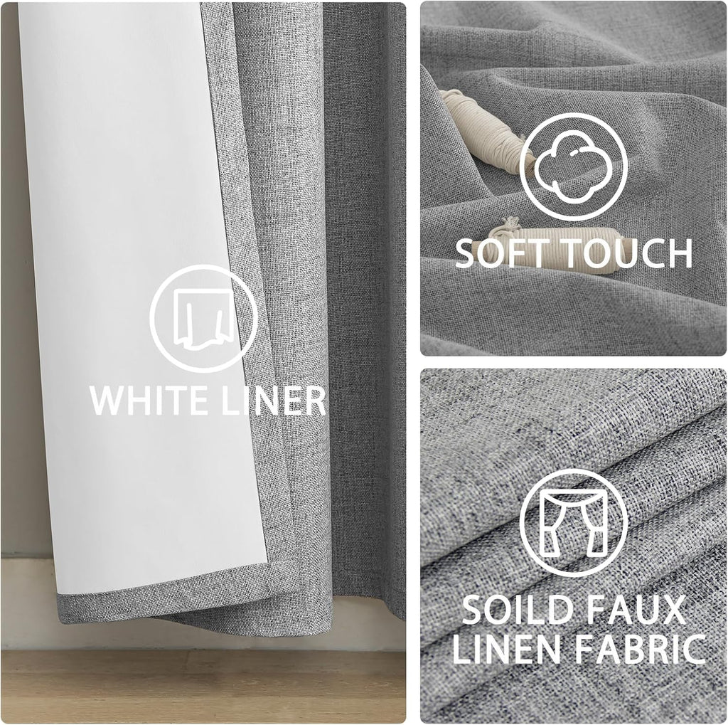 Yakamok Linen Dove Gray Curtains 100% Blackout 84 Inches Long, Room Darkening Textured Curtains for Living Room Thermal Grommet Bedroom Curt…