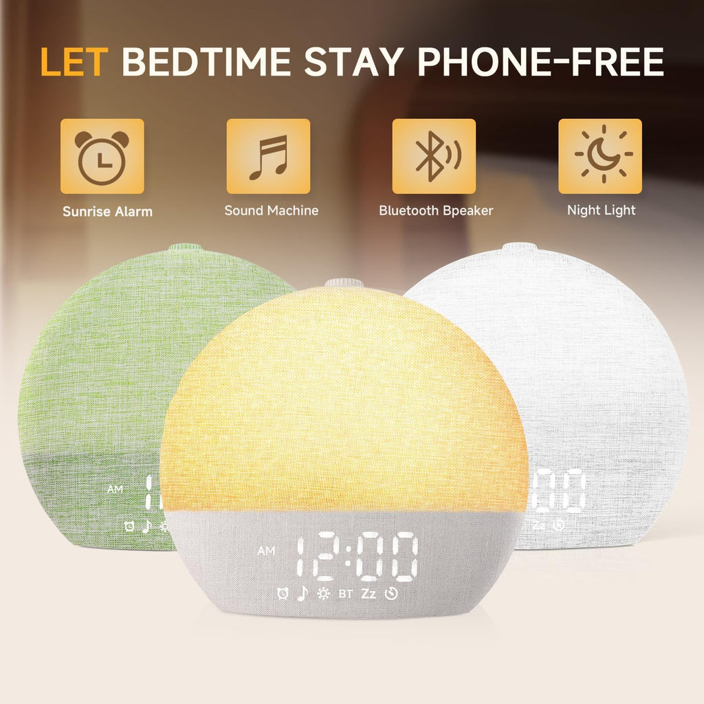 Geuuap Sunrise Alarm Clock White Noise Sound Machine for Bedroom | Natural Wake-Up Light with 30 Soothing Sleep Aids, Bluetooth Speaker…