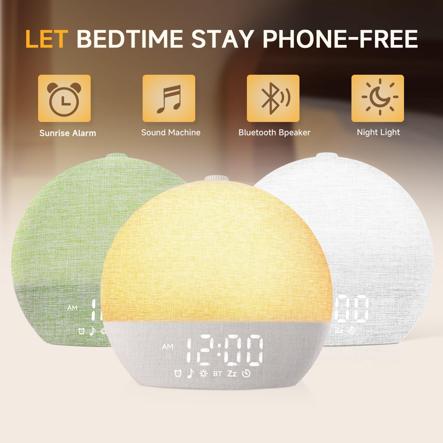 Geuuap Sunrise Alarm Clock White Noise Sound Machine for Bedroom | Natural Wake-Up Light with 30 Soothing Sleep Aids, Bluetooth Speaker…
