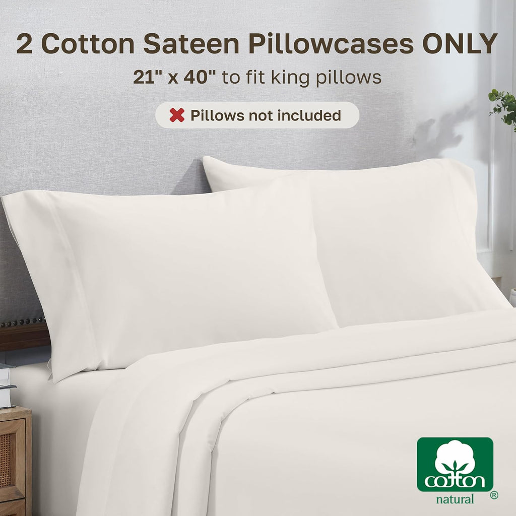 CaliforniaDesignDen California Design Den King Pillow Cases Set of 2-800 Thread Count Sateen, 100% Cotton Pillowcases, Fits King Size Pillo…