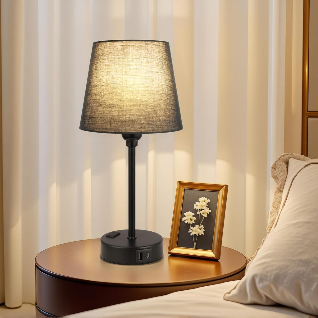 Black Lamp for bedrooms Set of 2 - Nightstand Bedroom Lamp with USB C Port and AC Outlet Charging, 3 Way Dimmable Touch Control Bed Side…