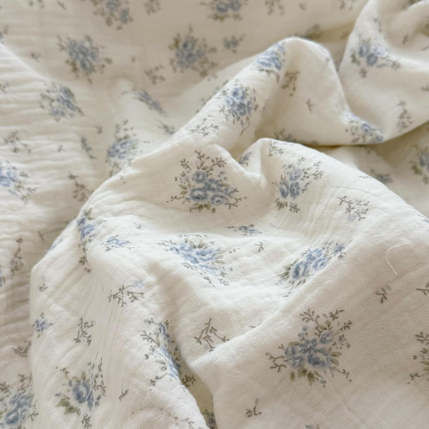 BuLuTu Cotton Muslin Toddler Pillowcases with Blue Flowers Print Soft Breathable Gauze Small Pillow Case for Toddler Boys Girls Nursery…