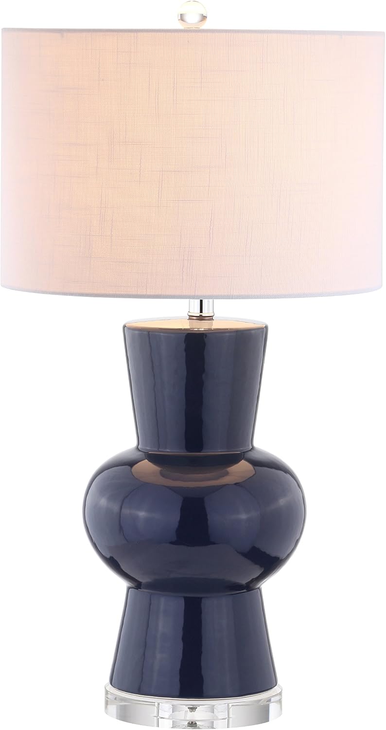JONATHAN Y 28.5" Navy Ceramic Table Lamp for Living Room Bedroom Nightstand, Modern Hourglass LED Bedside Lamp with Crystal Base and…