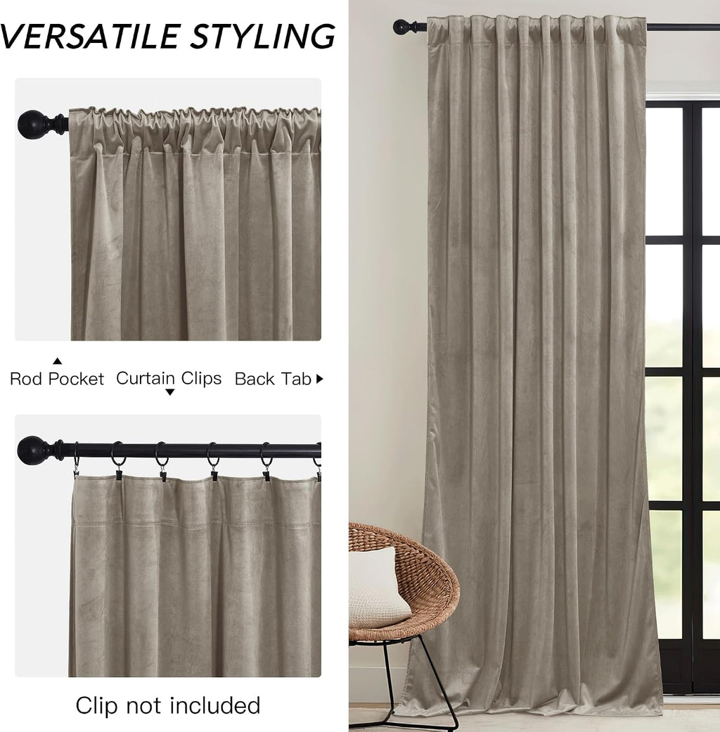 Rybhome RYB HOME Taupe Velvet Curtains for Bedroom Living Room, Thermal Insulated Privacy UV Heat Blocking Luxurious Drapes for Nursery Din…
