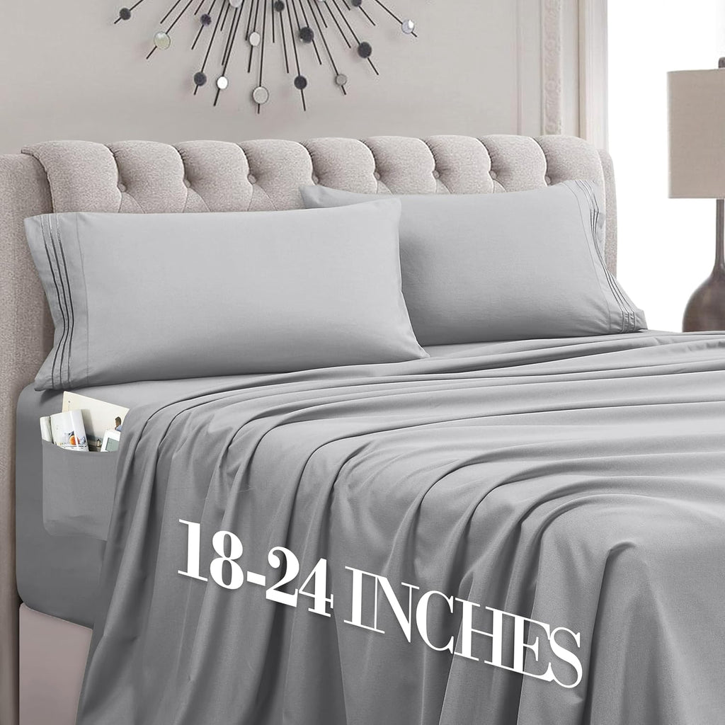 MocassiLuxuryBedding Mocassi Cal King Size 4-Piece Bed Sheet Set - 1800 Hotel Quality Microfiber 18-24 Inches Extra Deep Pocket Fitted Shee…