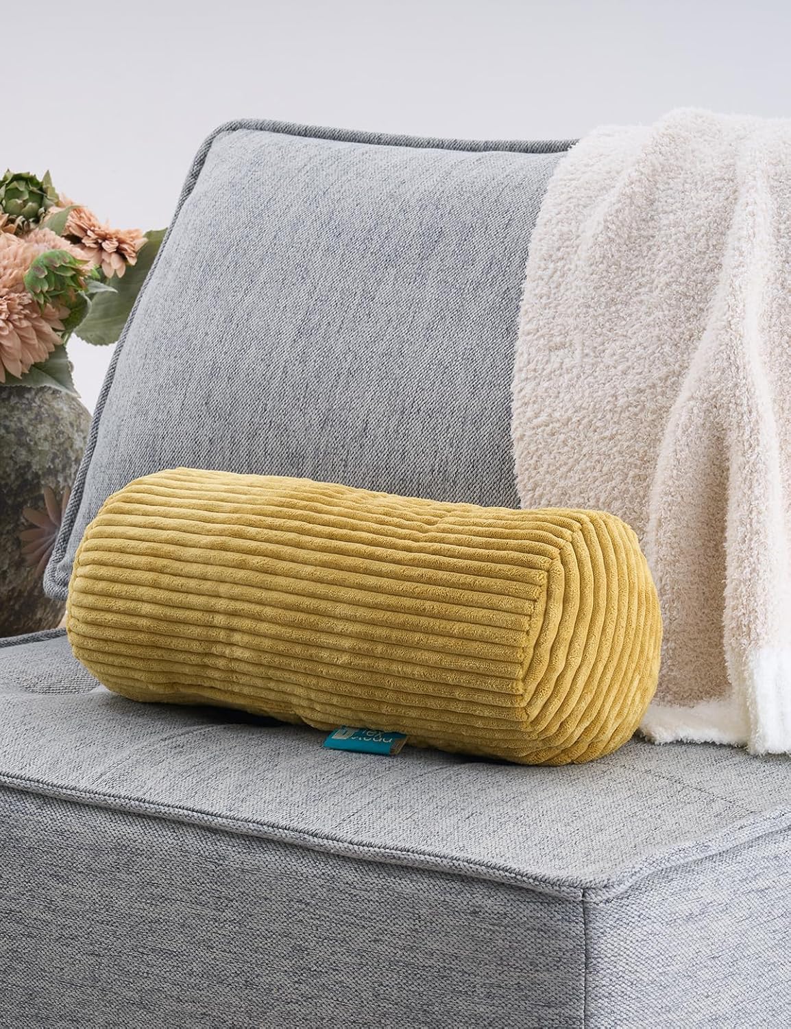Long Cylinder Pillow – 6x14 Inch Corduroy Lumbar Pillow, Shredded Sponge Filled for Neck, Back, Leg, Knee & Arm Support, Boho Decorative…