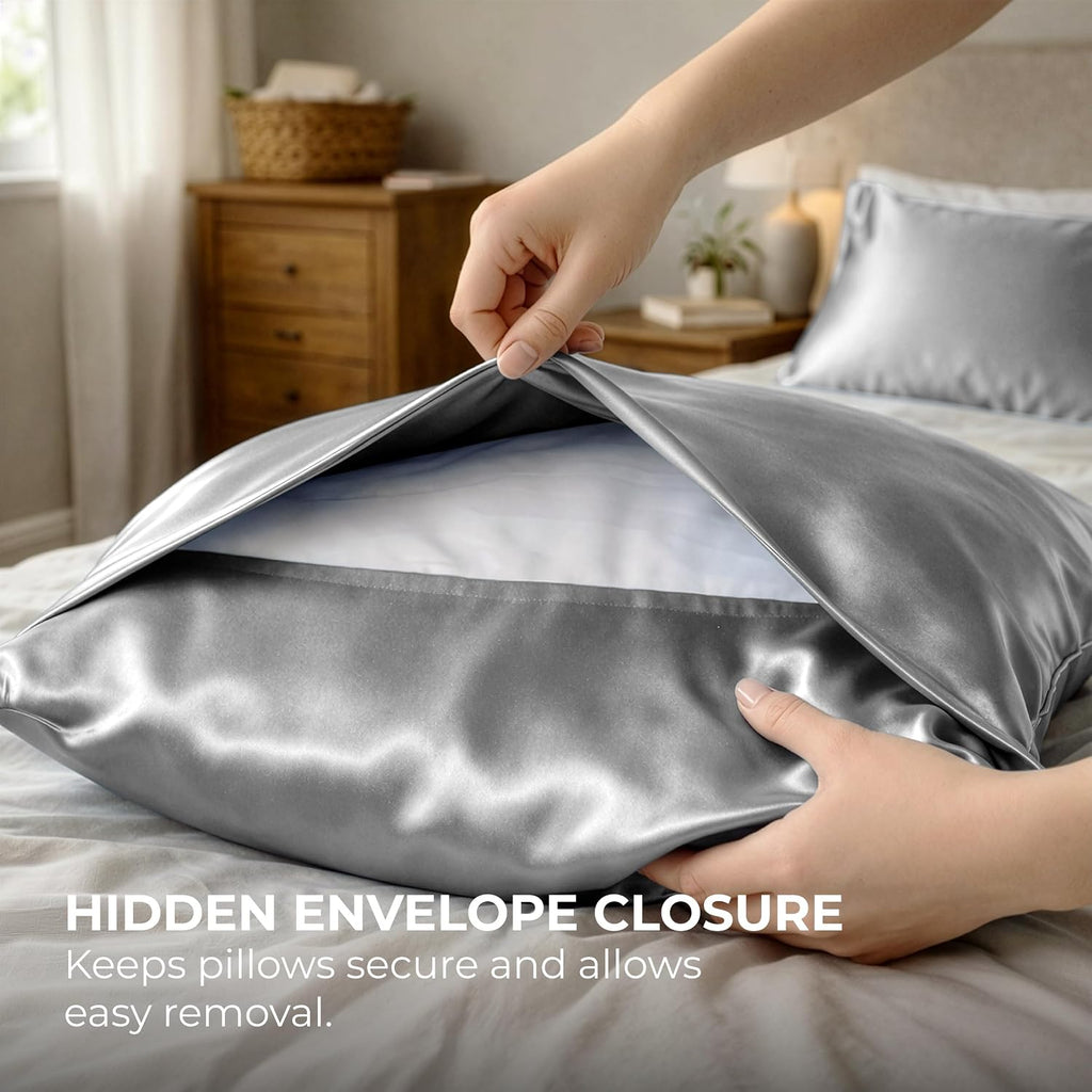 PureBedding Pure Bedding Satin Pillowcase 2 Pack - King Size (20"x40", Grey) - Silky Pillow Cases for Hair and Skin - Satin Pillow Covers w…