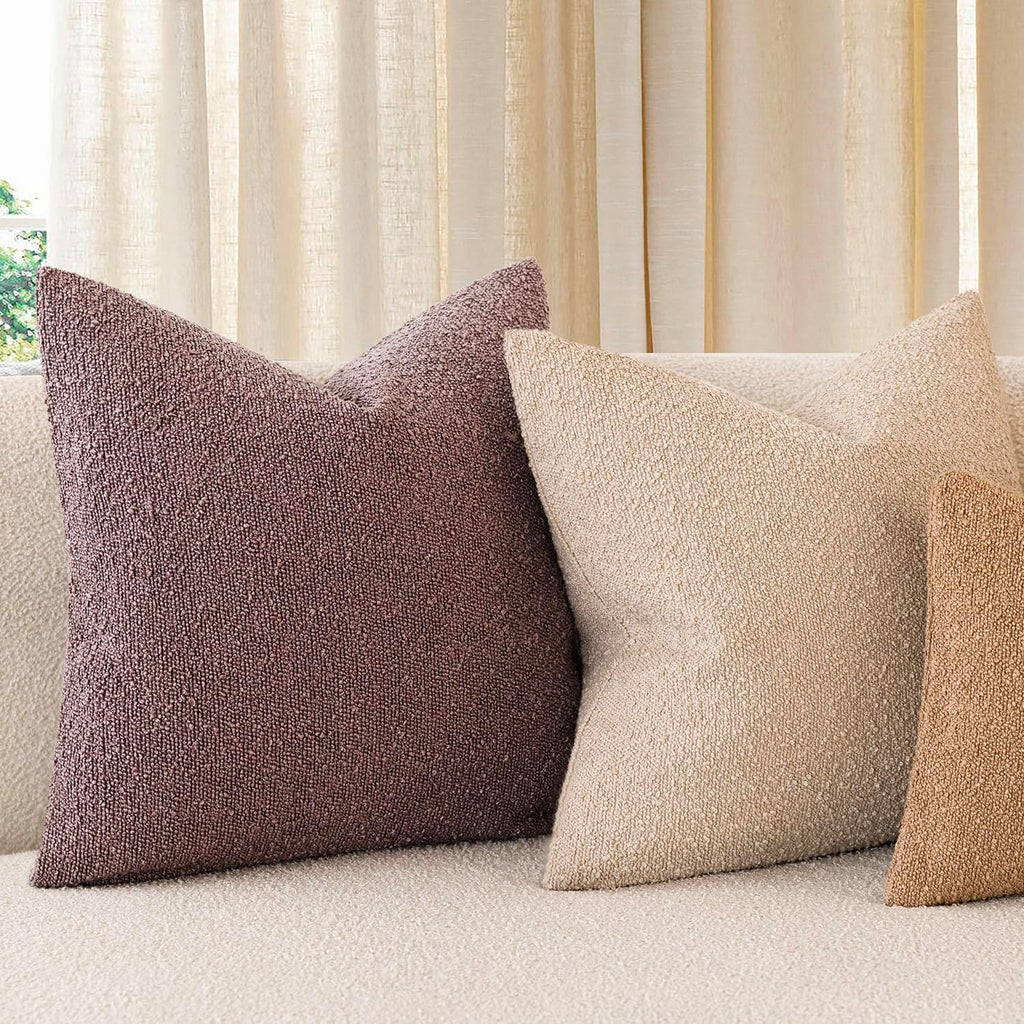Foindtower Decorative Textured Boucle Throw Pillow Covers Accent Solid Pillow Cases Neutral Soft Cozy Couch Cushion Case for Chair Sofa…