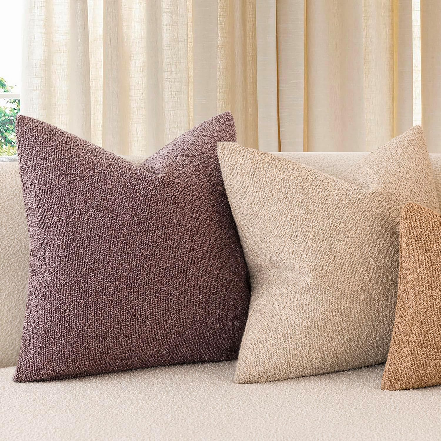 Foindtower Decorative Textured Boucle Throw Pillow Covers Accent Solid Pillow Cases Neutral Soft Cozy Couch Cushion Case for Chair Sofa…