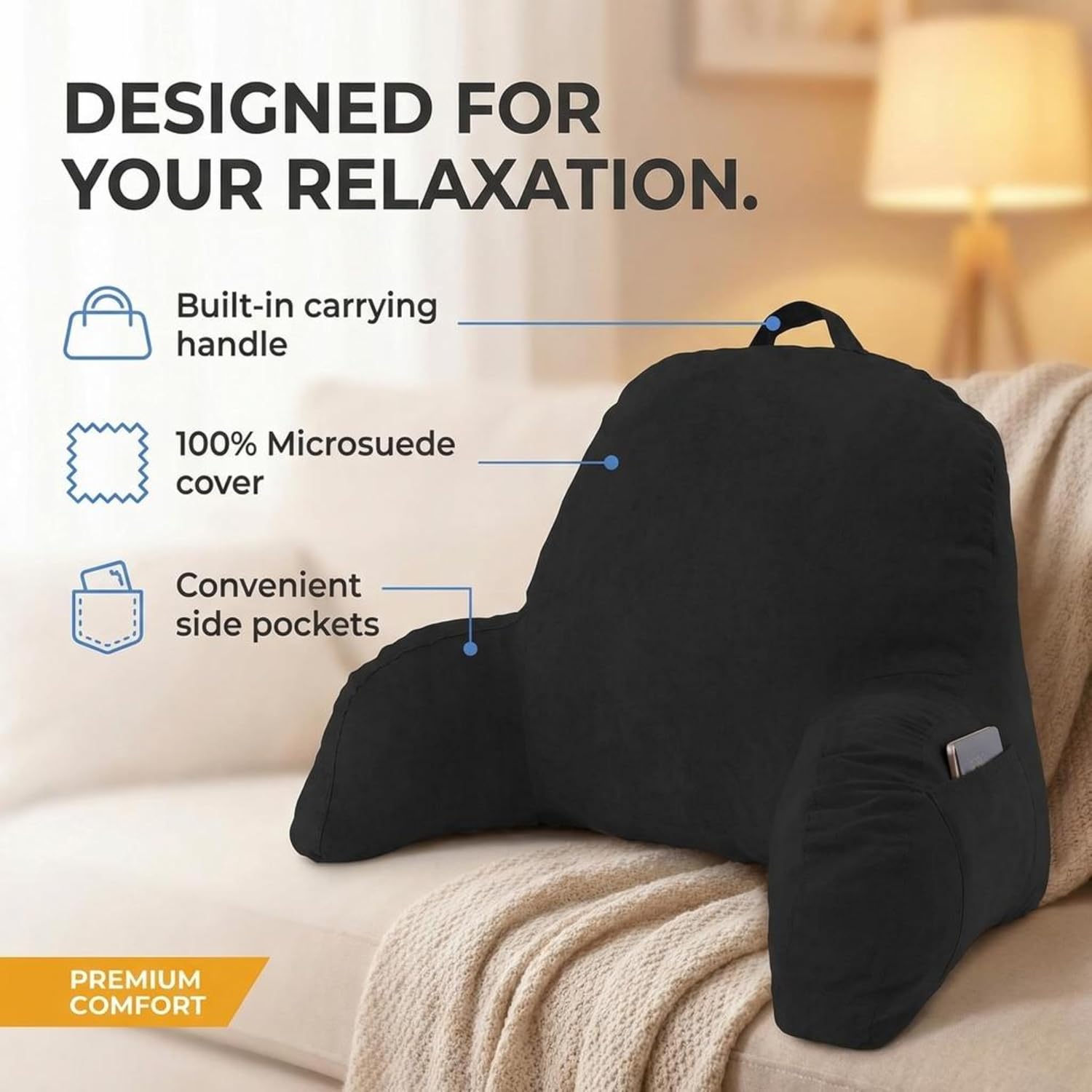 Deluxe Comfort Microsuede Bed Rest - Reading and Bedrest Lounger - Sitting Supprt Pillow - Soft But Firmly Stuffed Fiberfill - Backrest Pil…