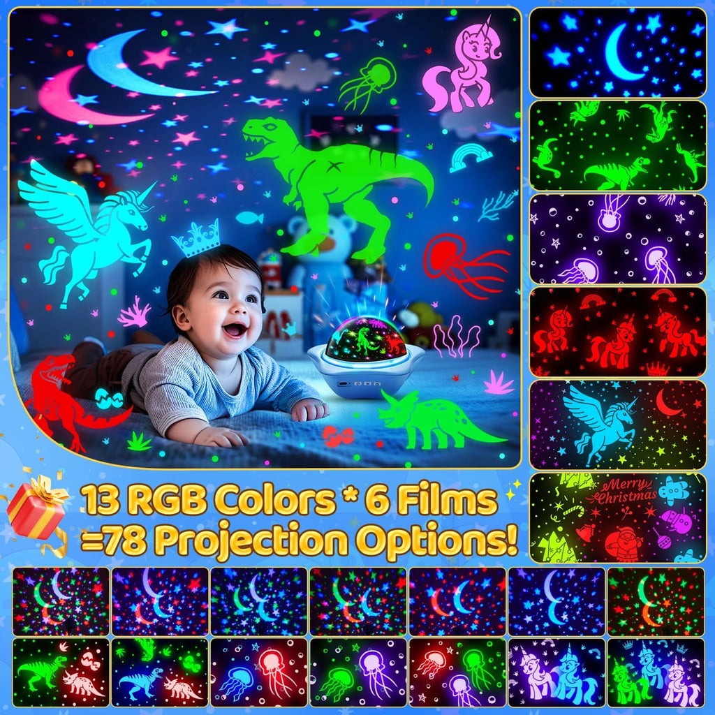 One Fire Night Light for Kids Toys,6 Films+78 Lighting Modes Star Projector, Rechargeable Night Light Projector,360°Rotion Star Lights for…