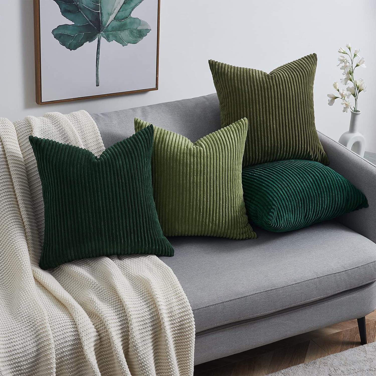 Topfinel Christmas Decorative Throw Pillow Covers Green Series, Winter Fluffy Corduroy Striped Euro Pillows Shams for Couch Bed Bedroom, West…